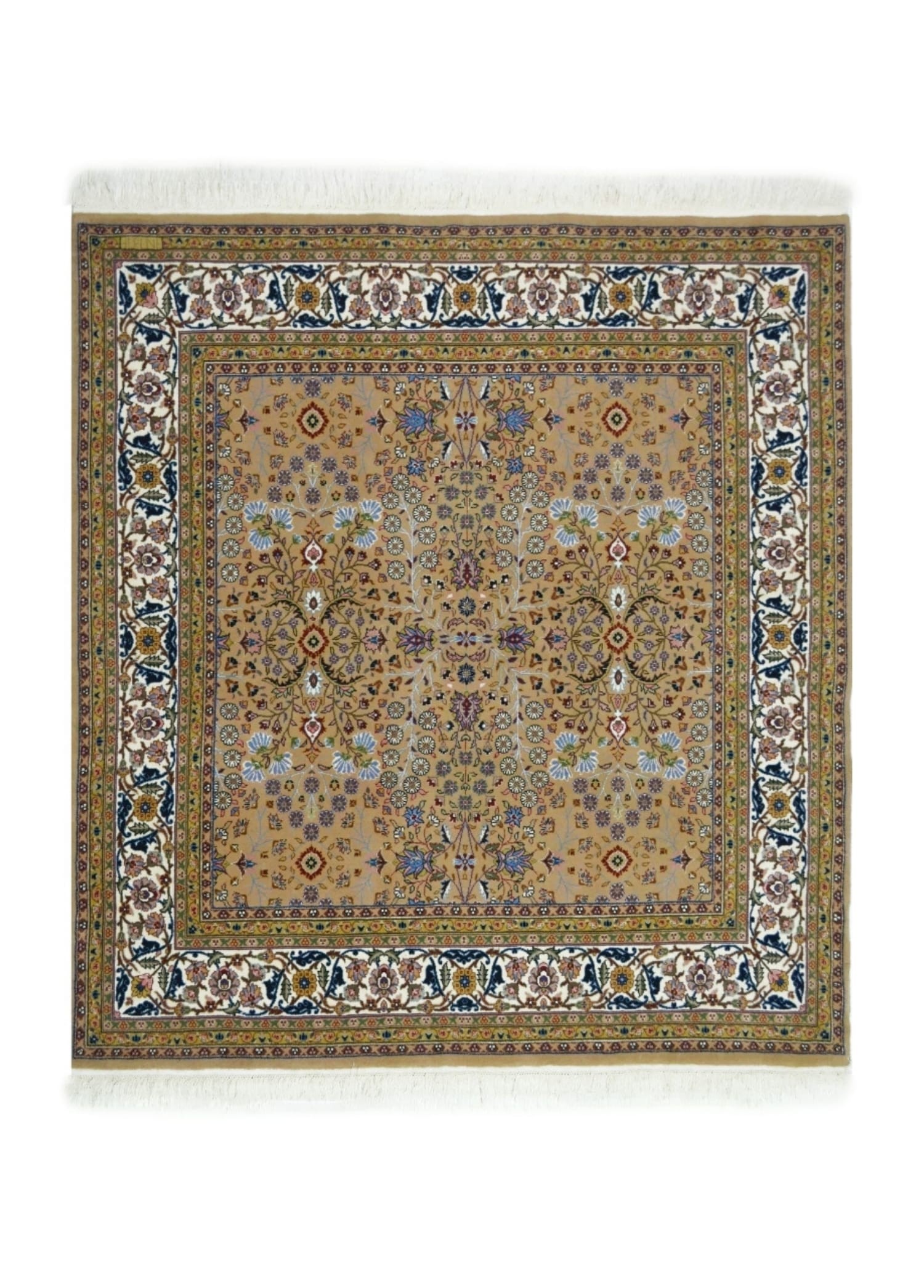 Yedi Dağın Çiçeği Desenli El Dokuma Deve Tüyü Rengi Kare Hereke Halısı 176x176 cm (3.09 m²)