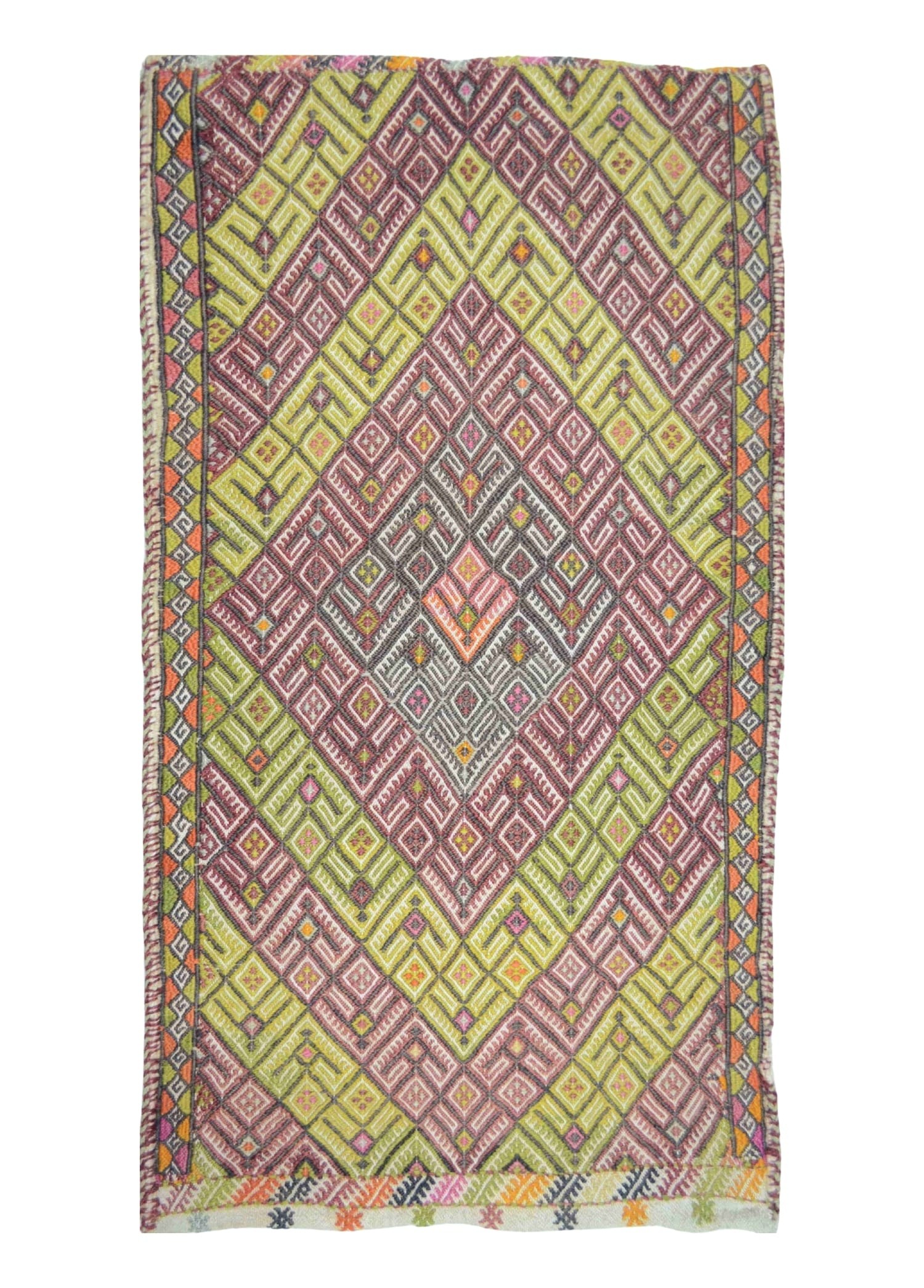 Vintage Konya Cicim El Dokuma Krem Zeminli Çok Renkli Yün Yastık 55x98 cm (0,53 m²)