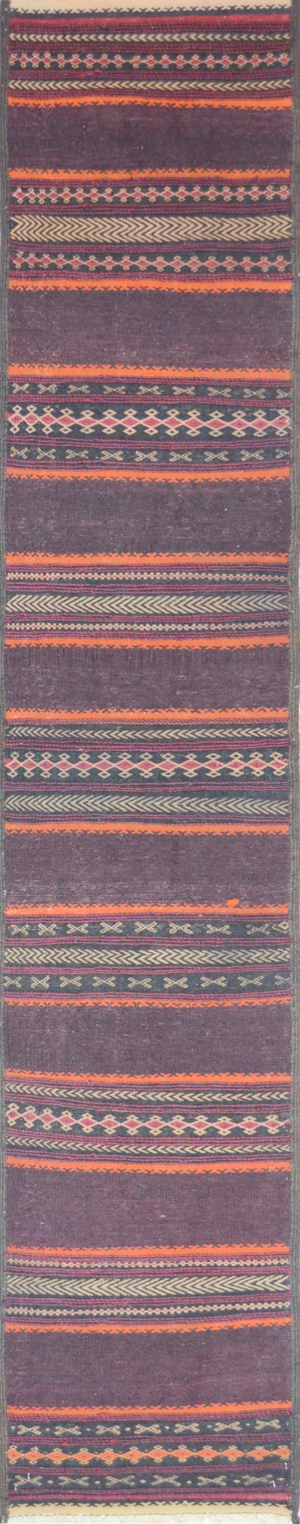 Afgan Kaleynof El Dokuma Kahverengi Yün Kilim Yolluk 55x275 cm (1.51 m²)