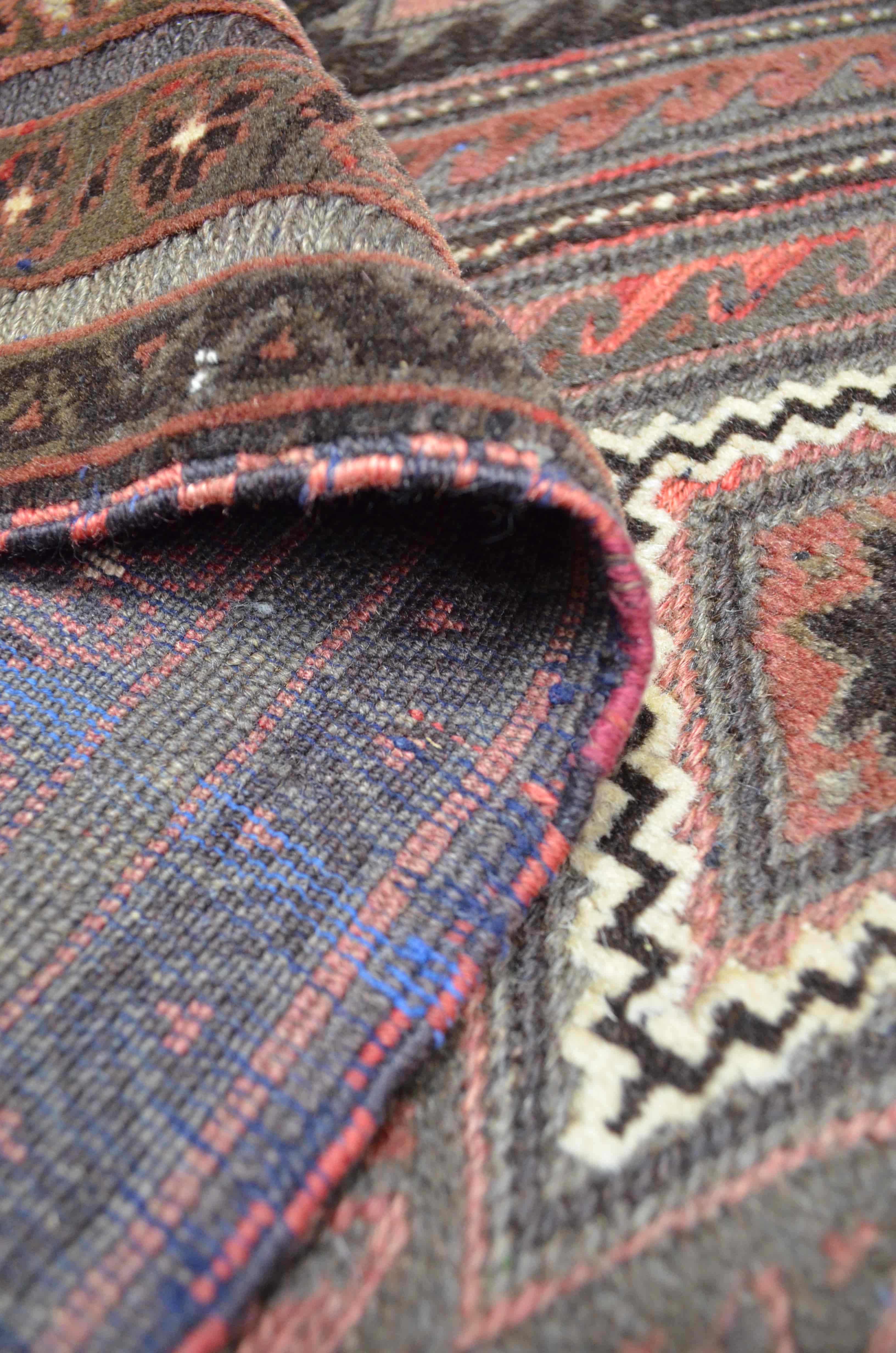 Afgan Muşvani El Dokuma Kabartmalı Kahverengi Yün Kilim 83x120 cm (1 m²)
