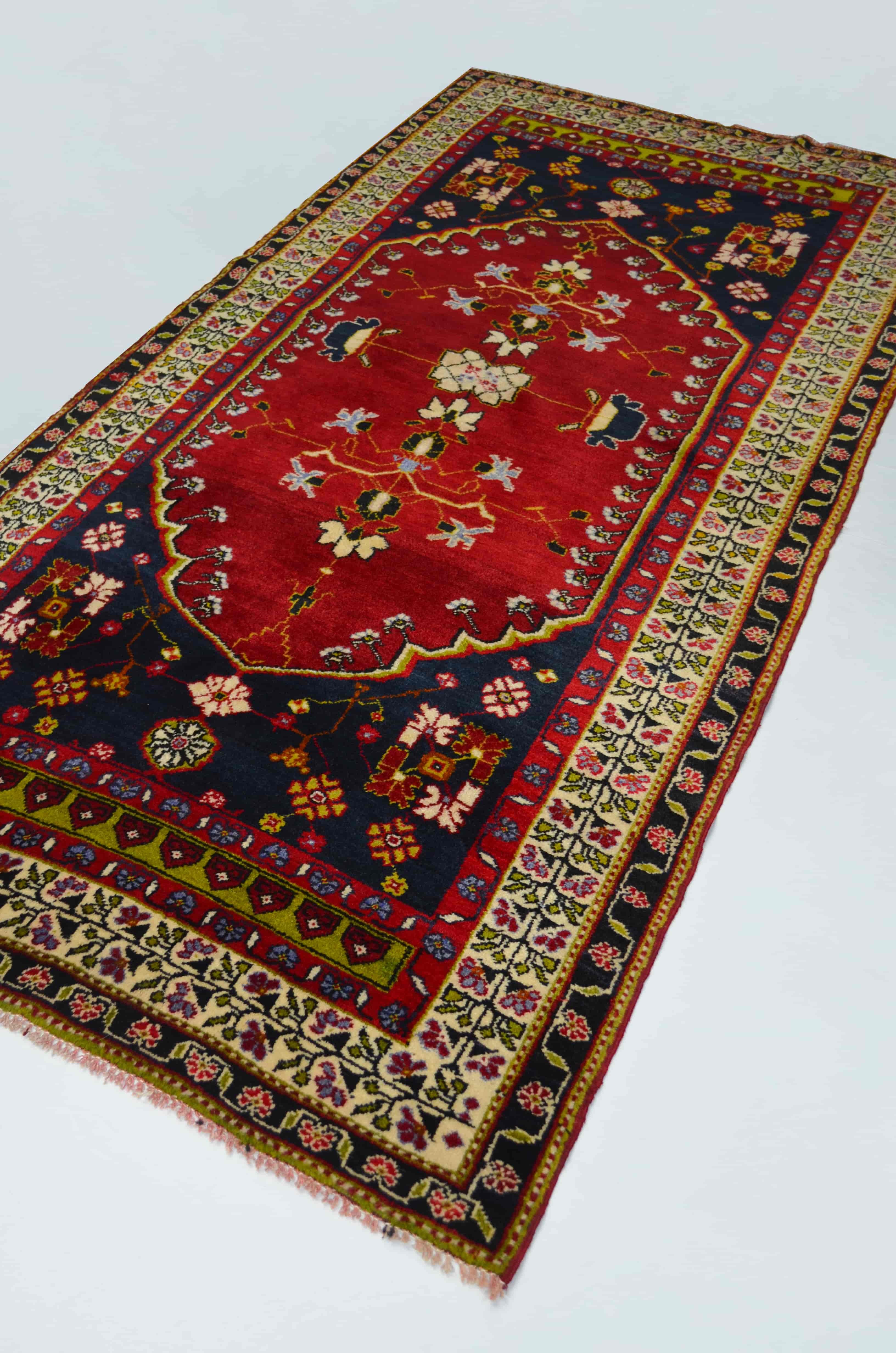 Vintage Konya Karapınar Halısı Kırmızı ve Lacivert Renk 119x237 cm (2.82 m²)