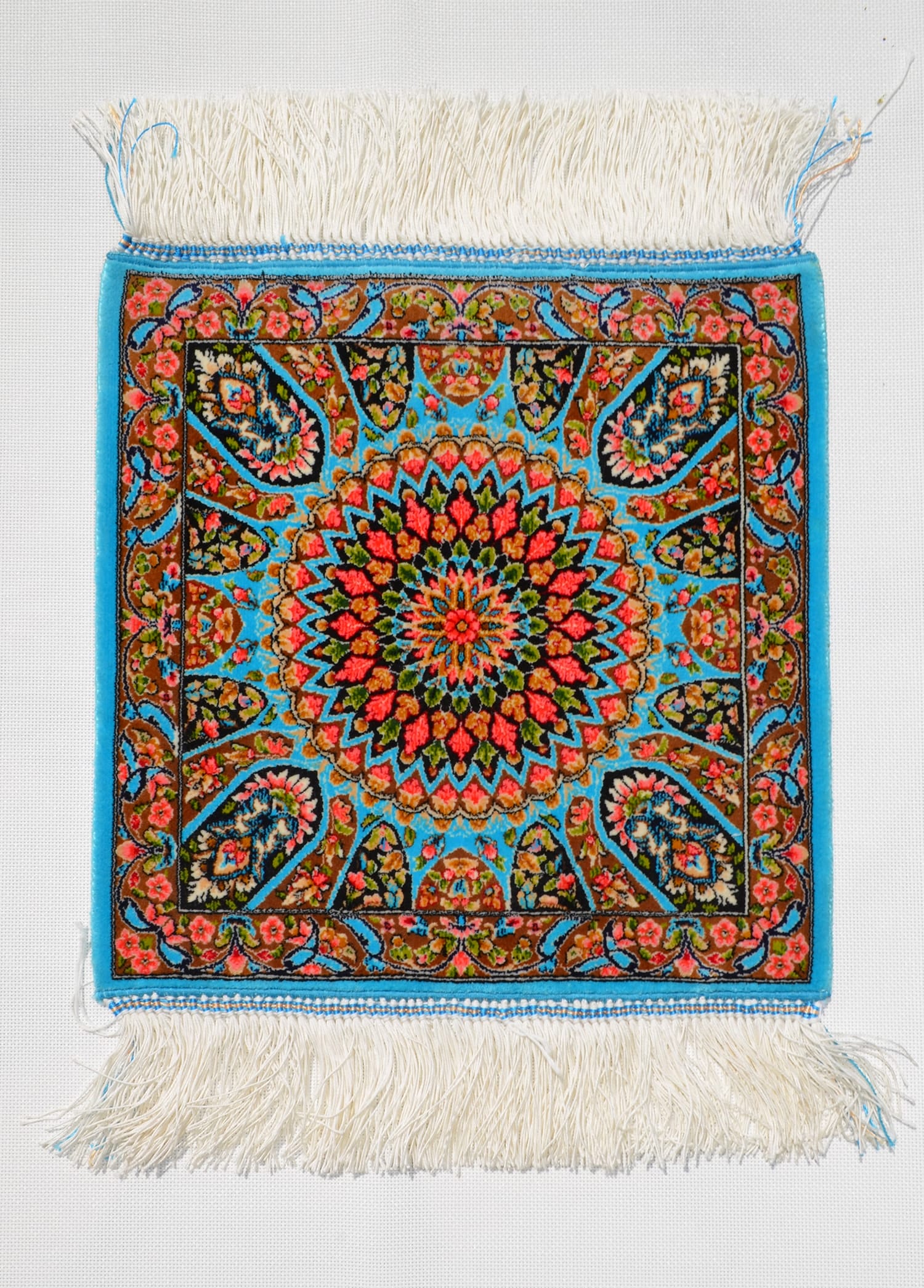Geleneksel Desenli İpek Minyatür Halı 30x30 cm (0.07 m²) - Turkuaz