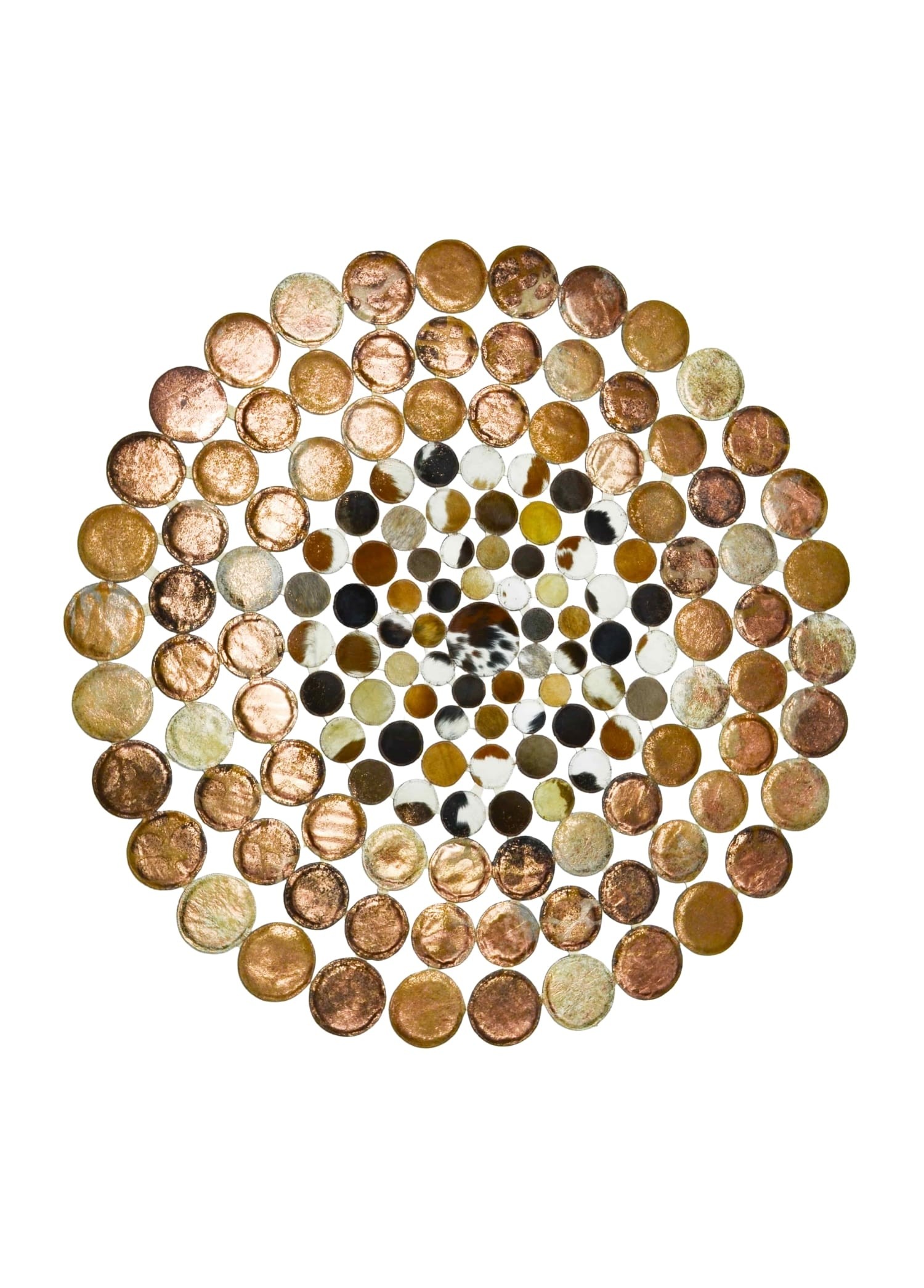 Dore Renk Yuvarlak Deri Patchwork Halı 160x160 cm (2,56 m²)