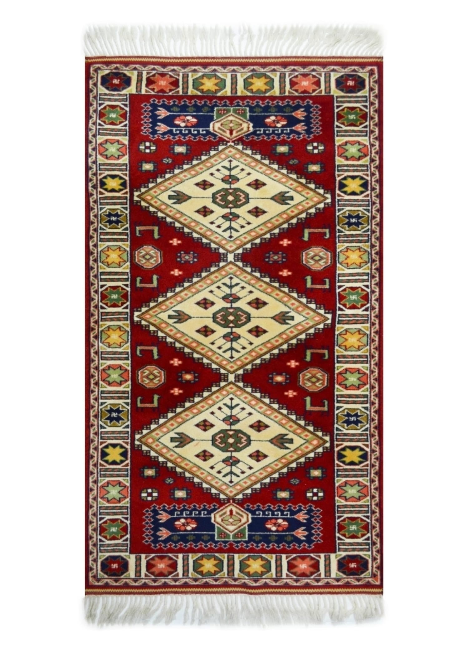 Antik Yörük El Dokuma Halı Krem ve Kırmızı Renk 80x155 cm (1.24 m²)
