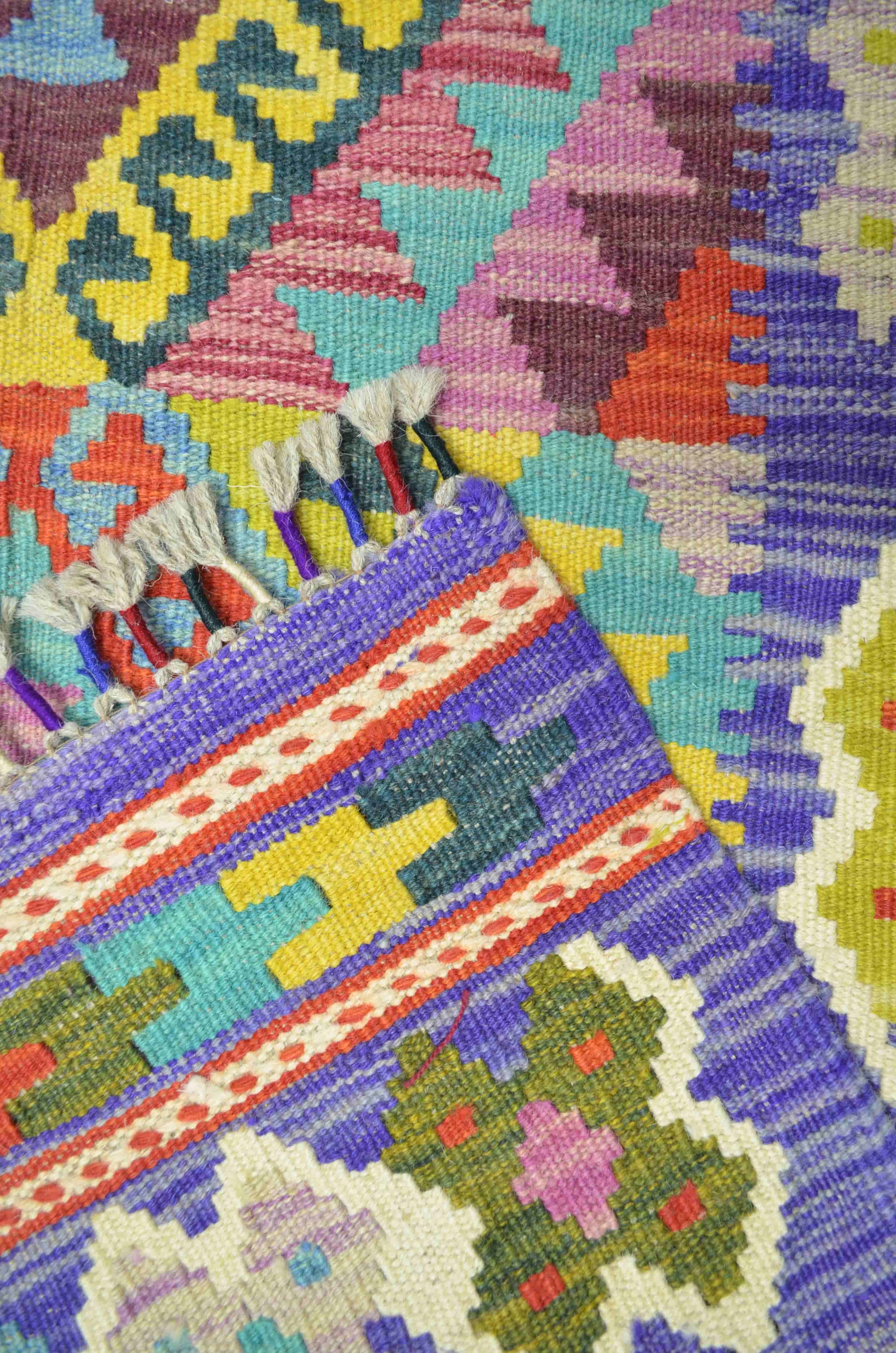 Yün İplikten El Dokuma Mor Renk Afgan Kilim Yolluk 67x212 cm (1.42 m²)
