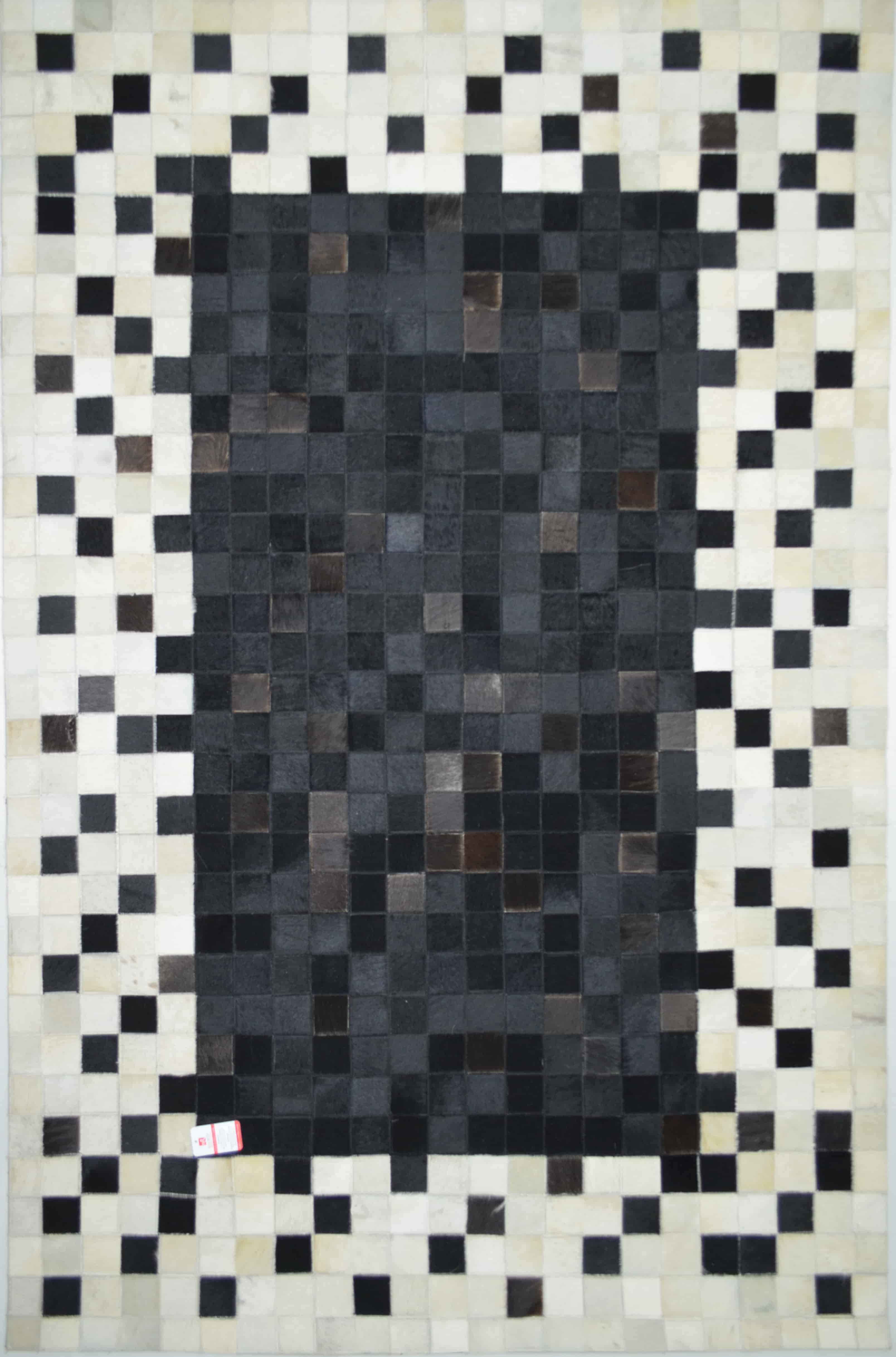Siyah ve Beyaz Ombre Geçişli Deri Patchwork Halı 120x180 cm (2,16 m²)