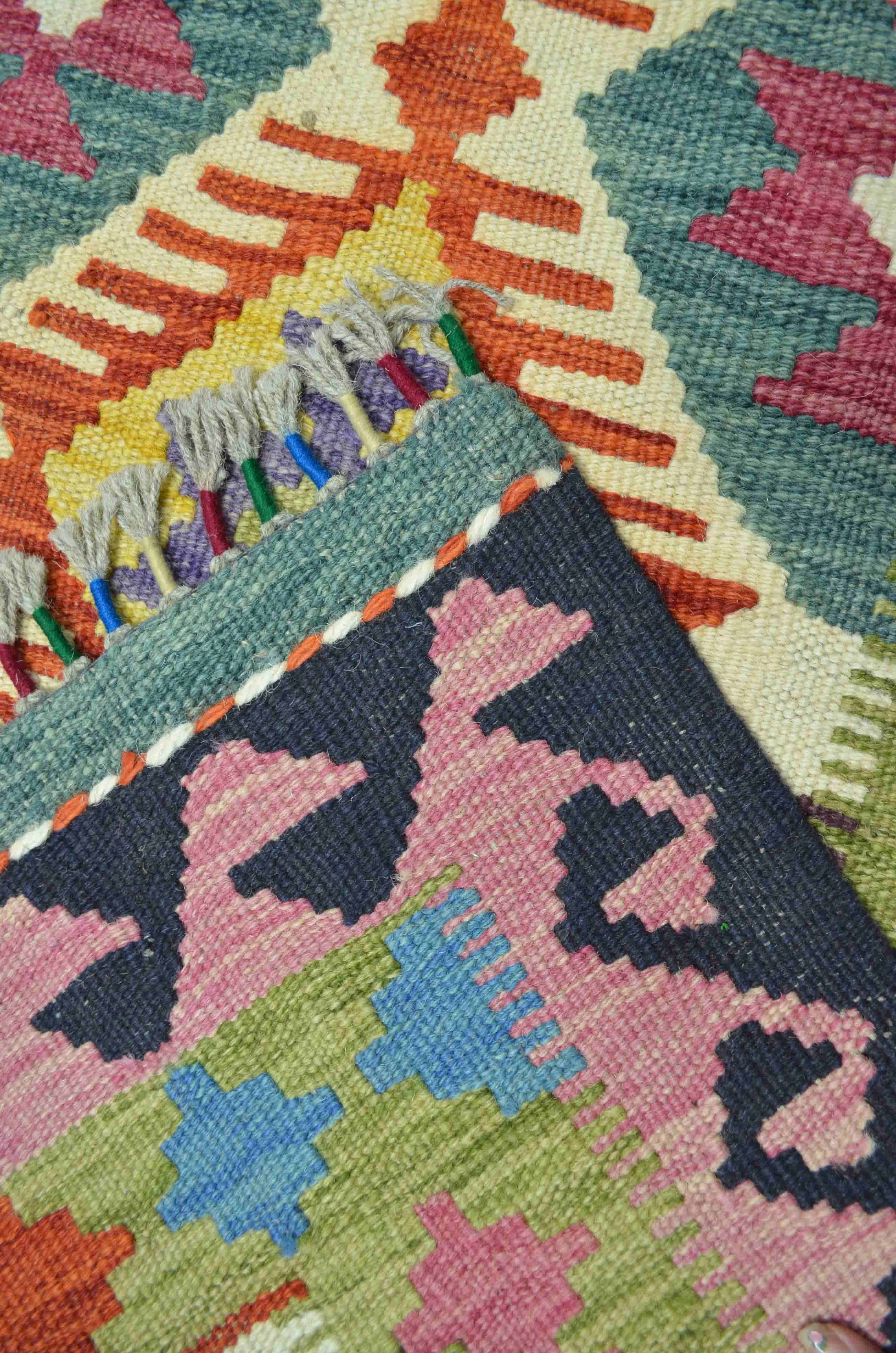 Yün İplikten El Dokuma Afgan Kilim 99x147 cm (1.46 m²)