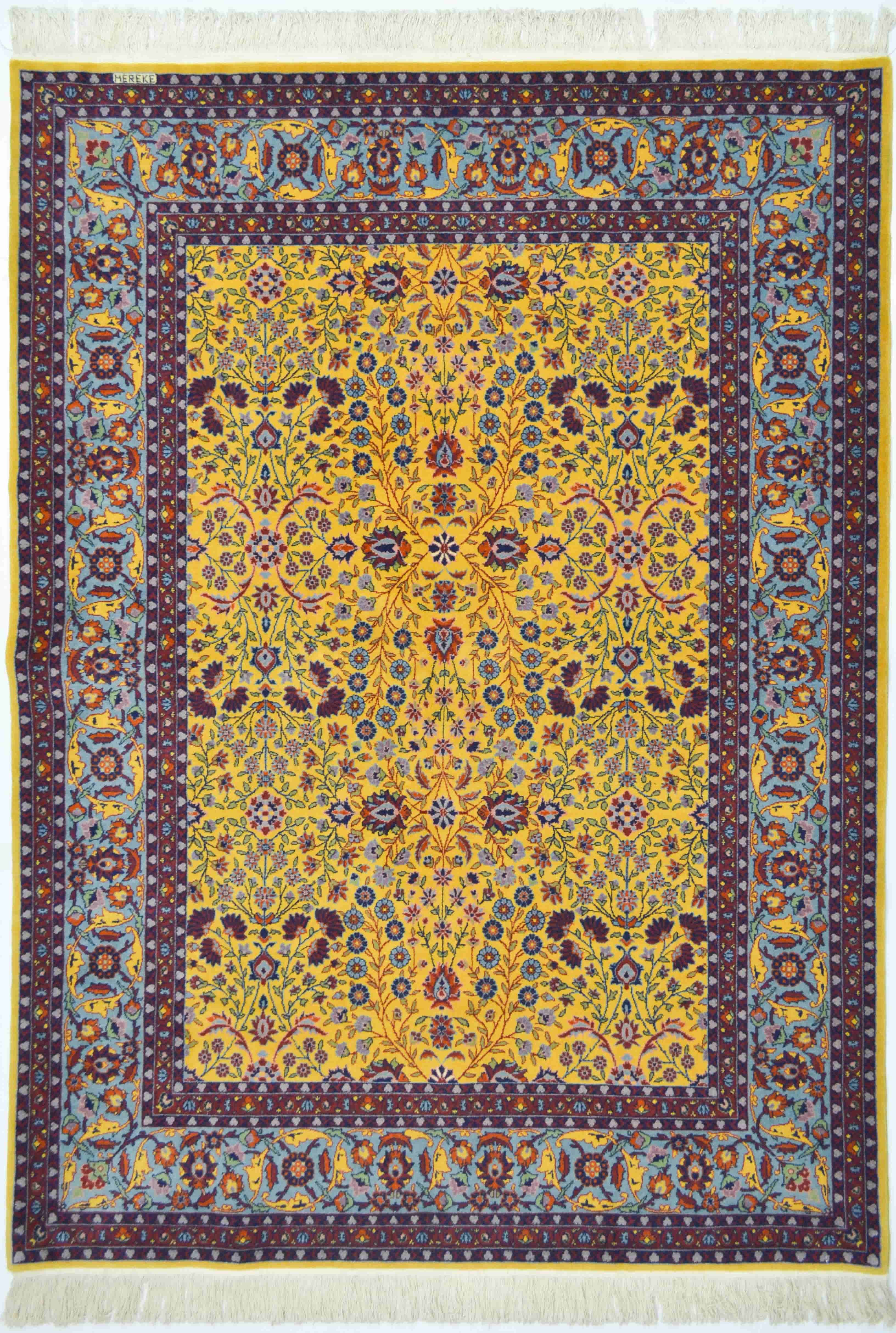 Yedi Dağın Çiçeği Desenli Sarı Renk Geleneksel El Dokuma Hereke Halısı 151x202 cm (3.05 m²)