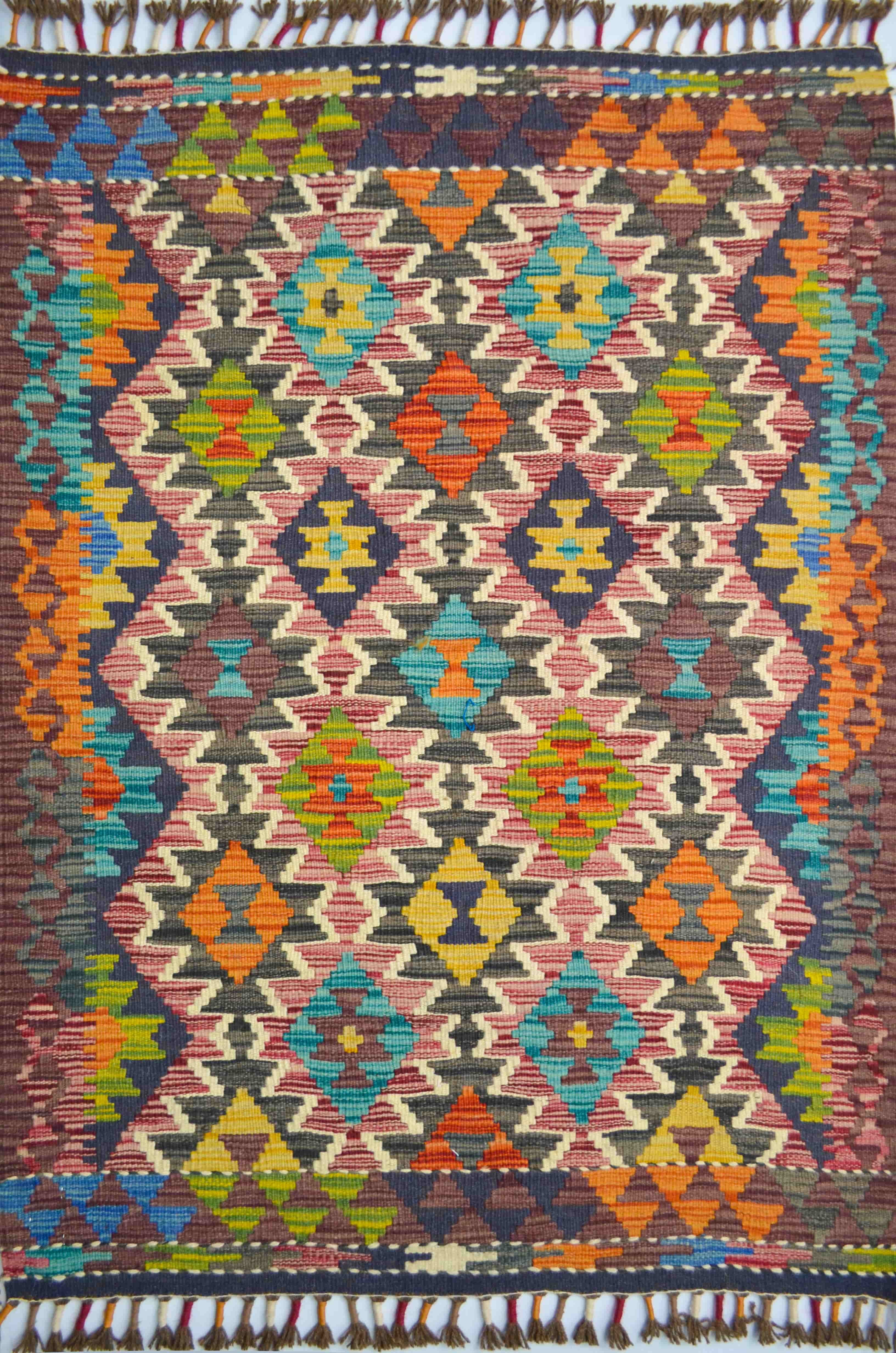 Yün İplikten El Dokuma Renkli Afgan Kilim 87x125 cm (1.09 m²)