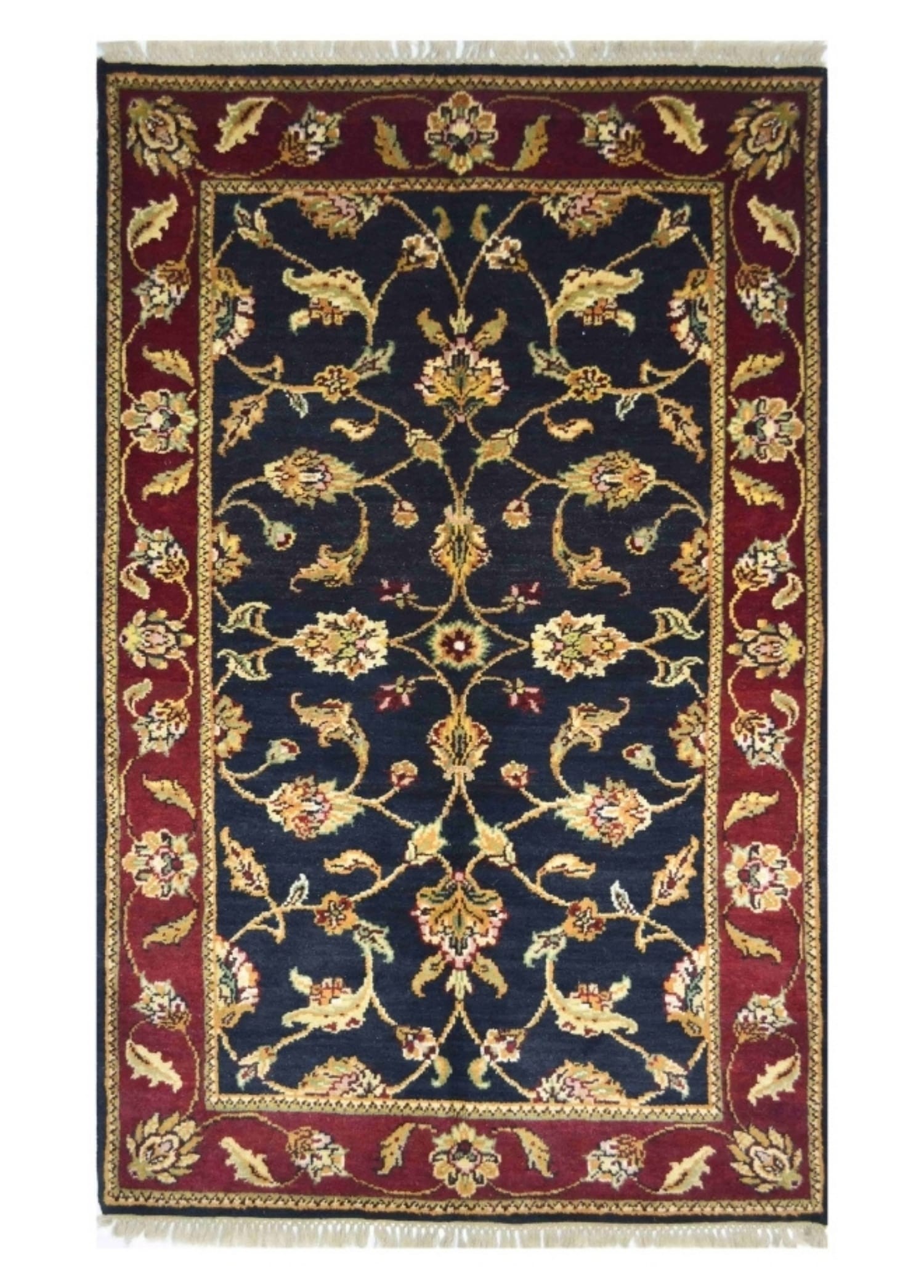 El Dokuma Kirman Yünü Bordo ve Siyah Renk Uşak Ziegler Halısı (92x160 cm, 1.47 m²)