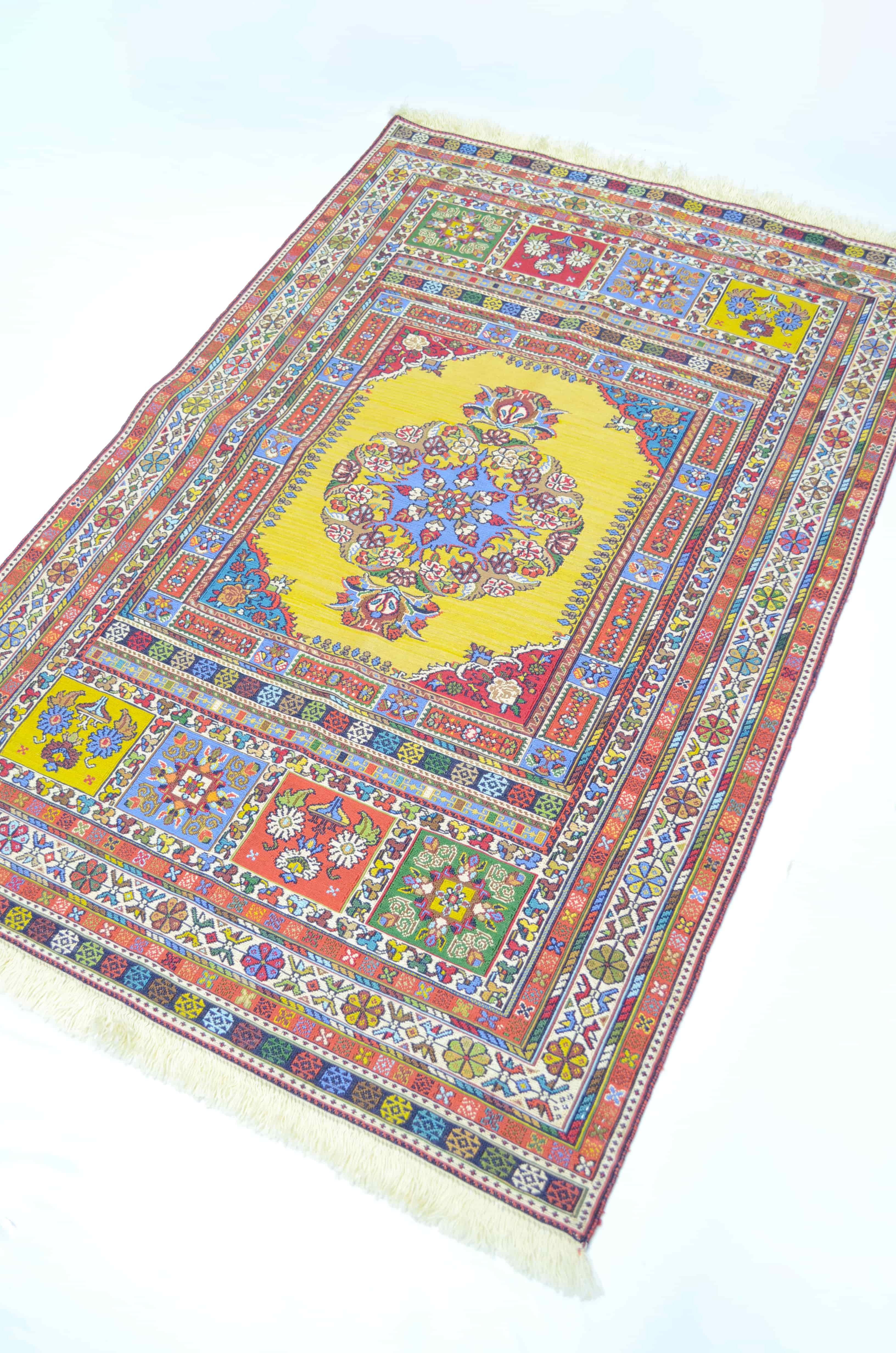 El Dokuma Sarı Renk İran Sumak Kilim 100x150 cm (1.5 m²)