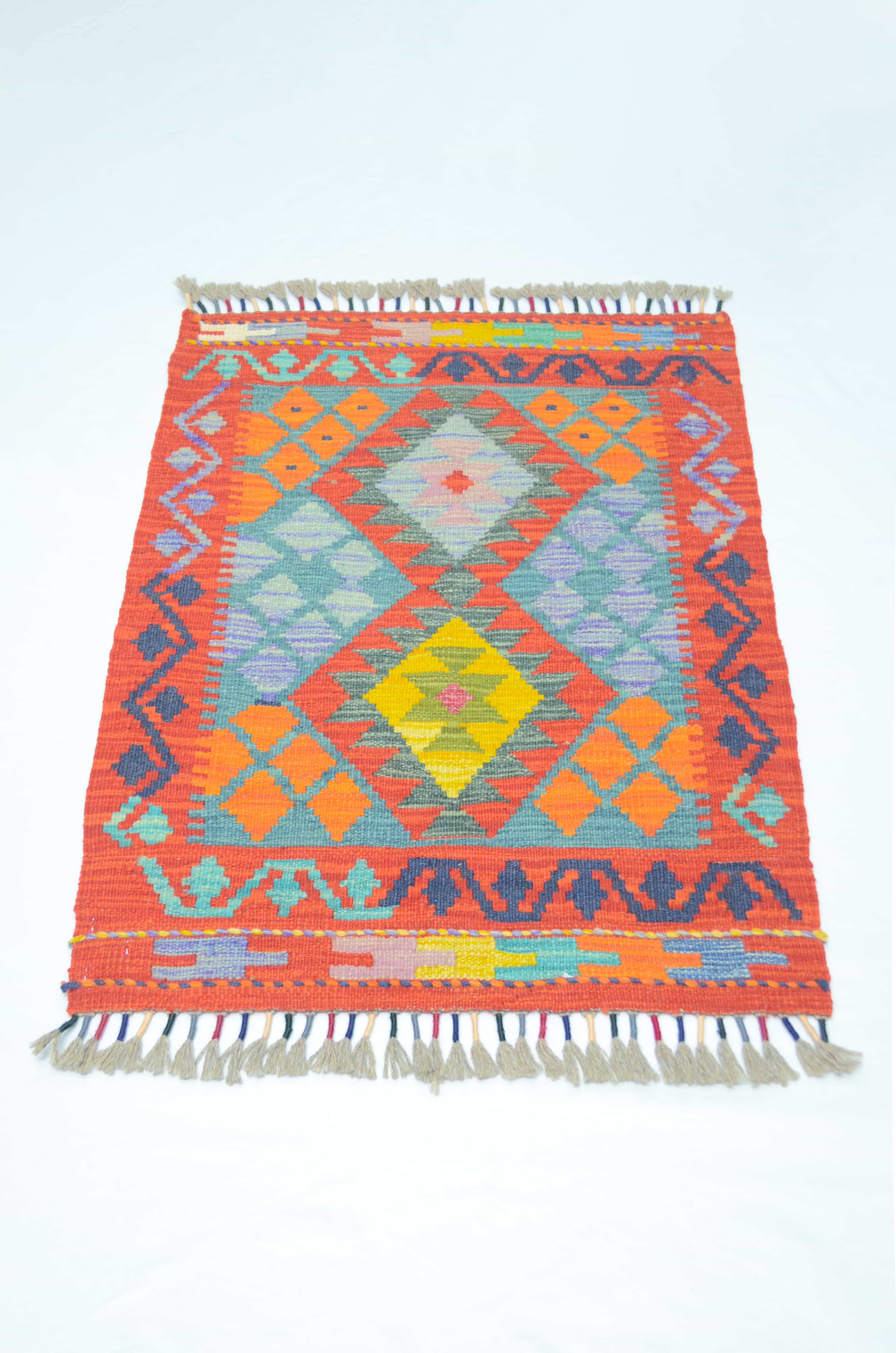 Yün İplikten El Dokuma Kırmızı Renk Afgan Kilim 64x82 cm (0.53 m²)