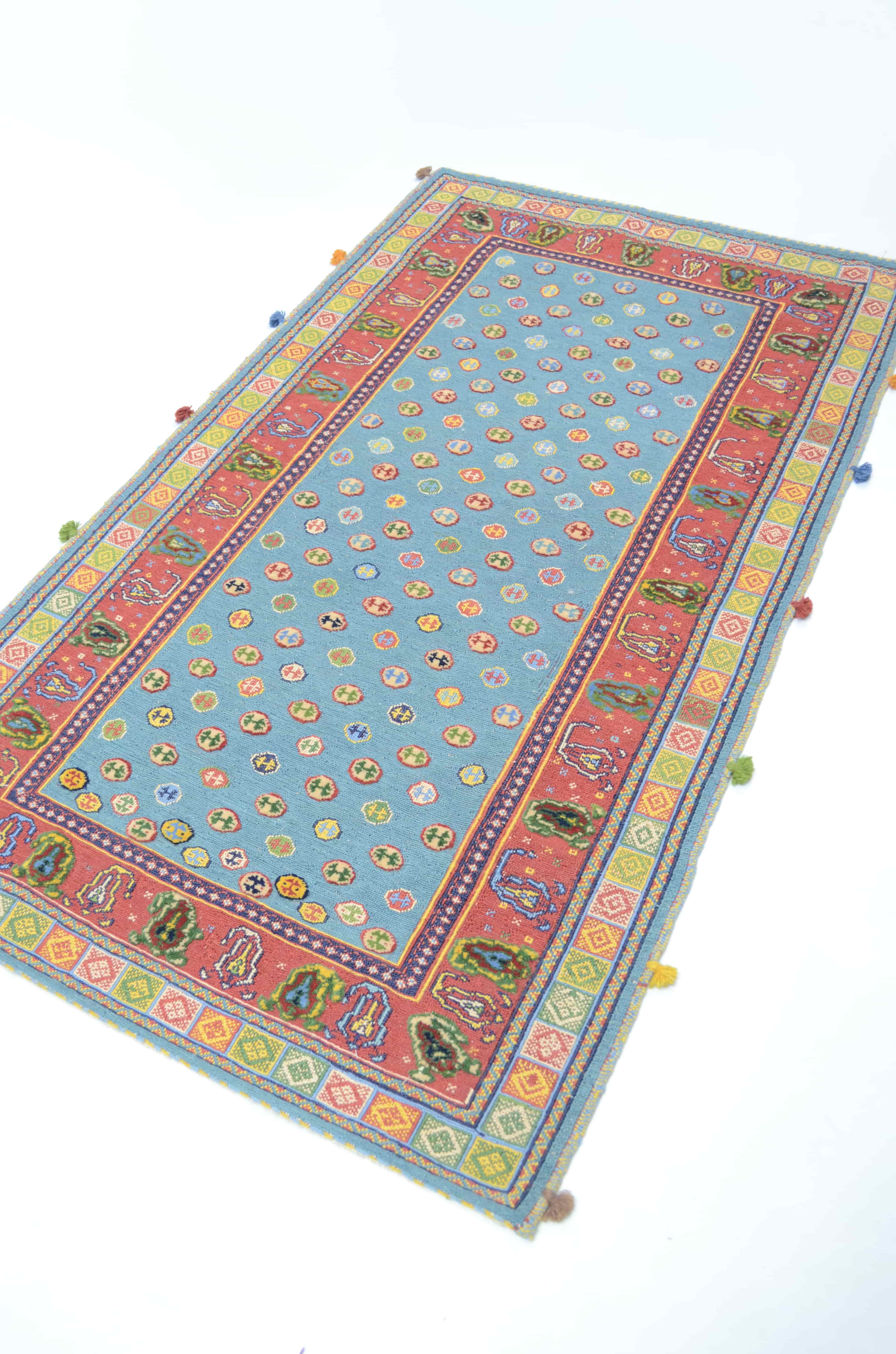 İran Zolanvari El Dokuma Kırmızı ve Mavi Yün Sumak Kilim 146x186 cm (2,71 m²)