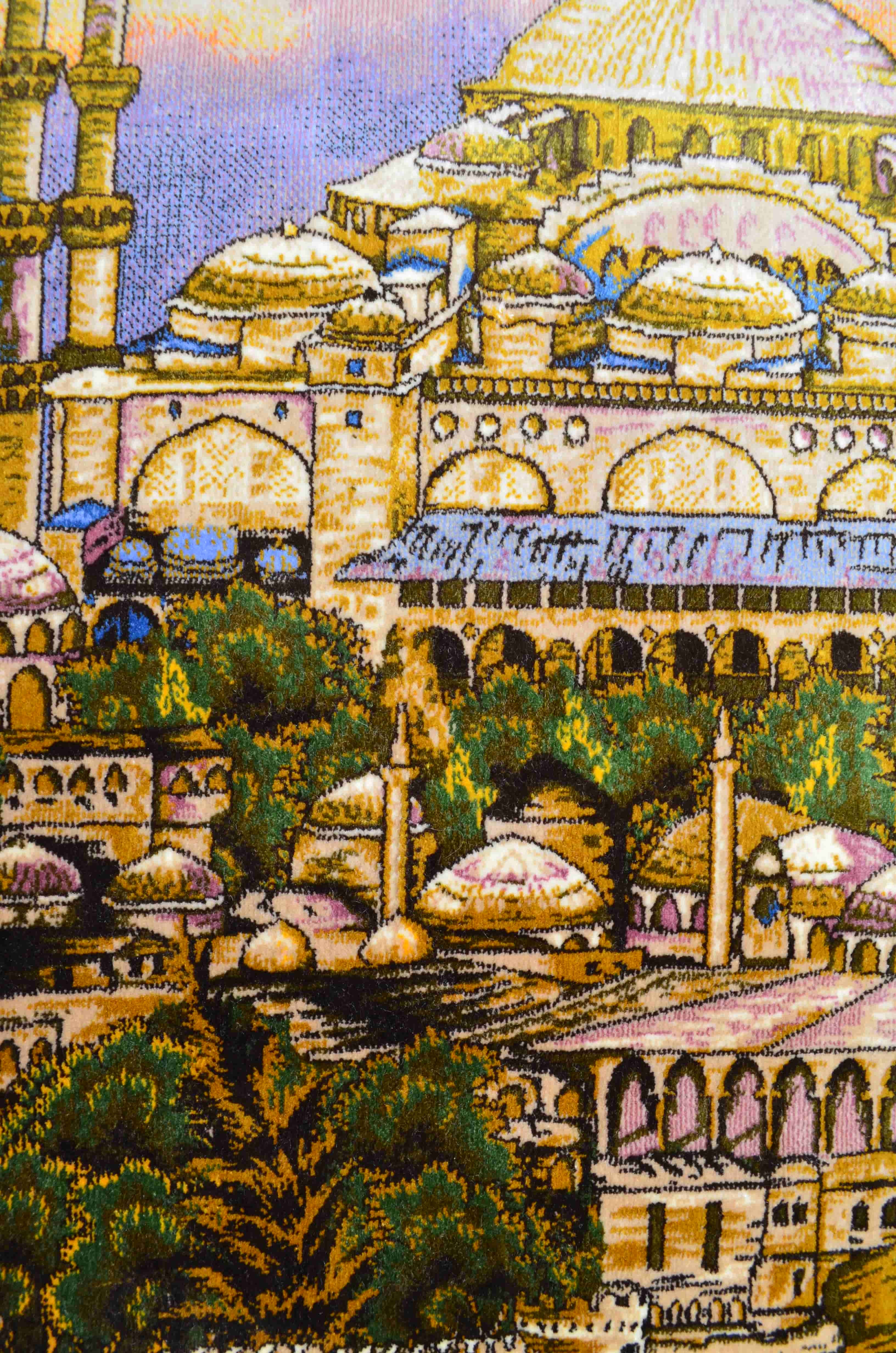 Bambu İplikten Dokuma Sultanahmet Camii Tasvirli İran Duvar Halısı (60x90 cm)