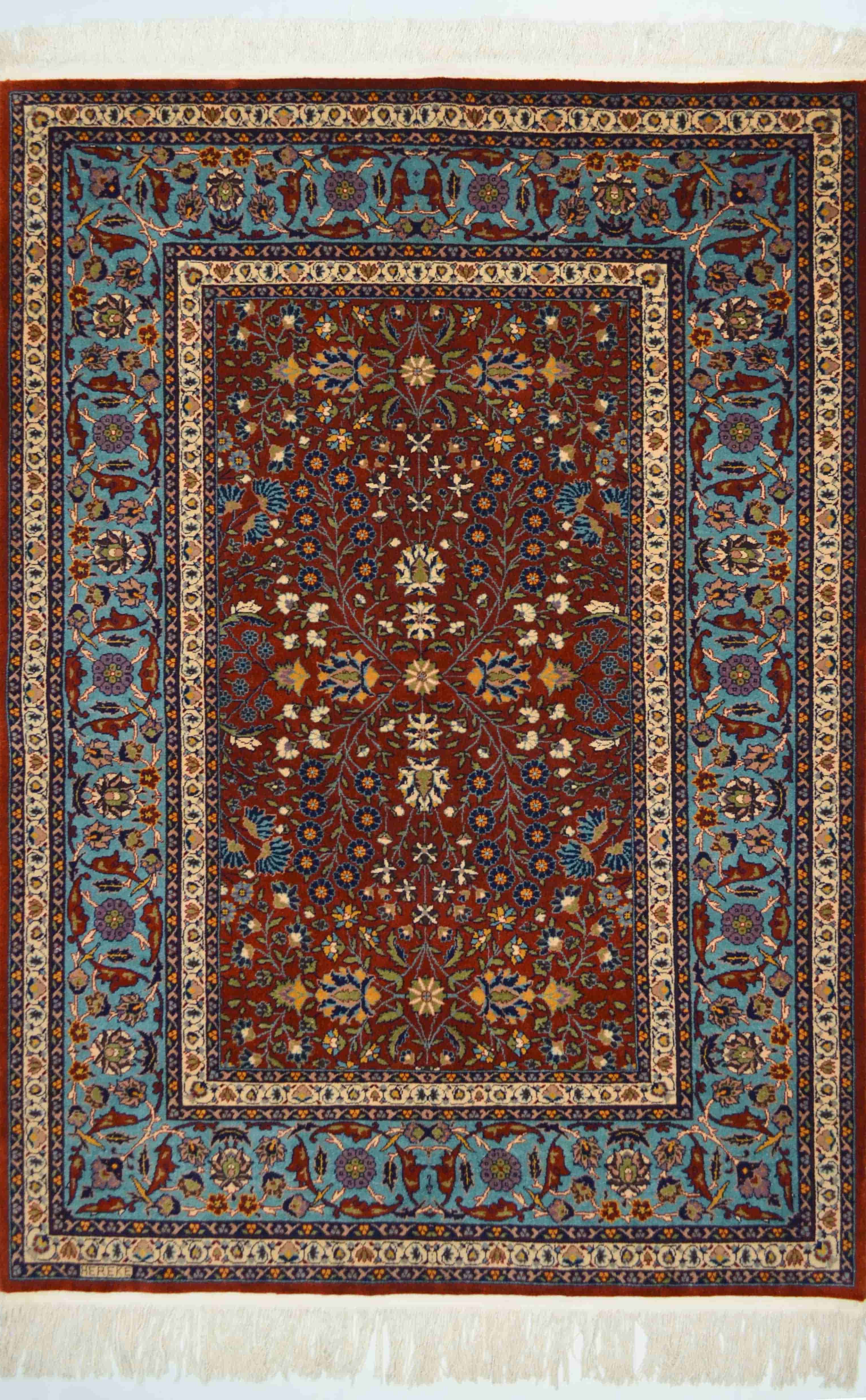 Yedidağın Çiçeği Desenli Bordo Renk Yünden El Dokuma Hereke Halısı 116x170 cm (1.92 m²)
