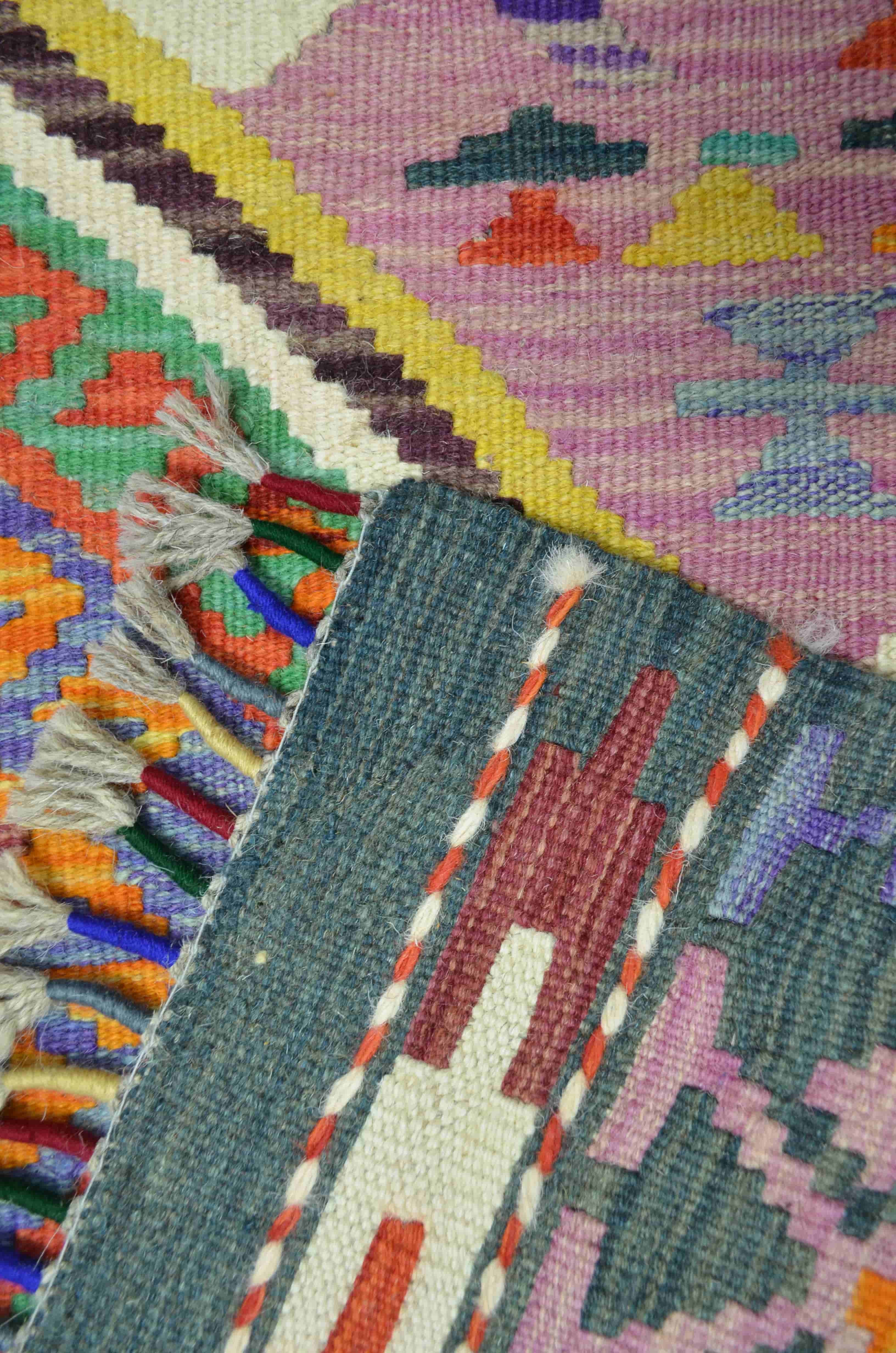 Yün İplikten El Dokuma Eflatun Renk Afgan Kilim 124x176 cm (2.18 m²)