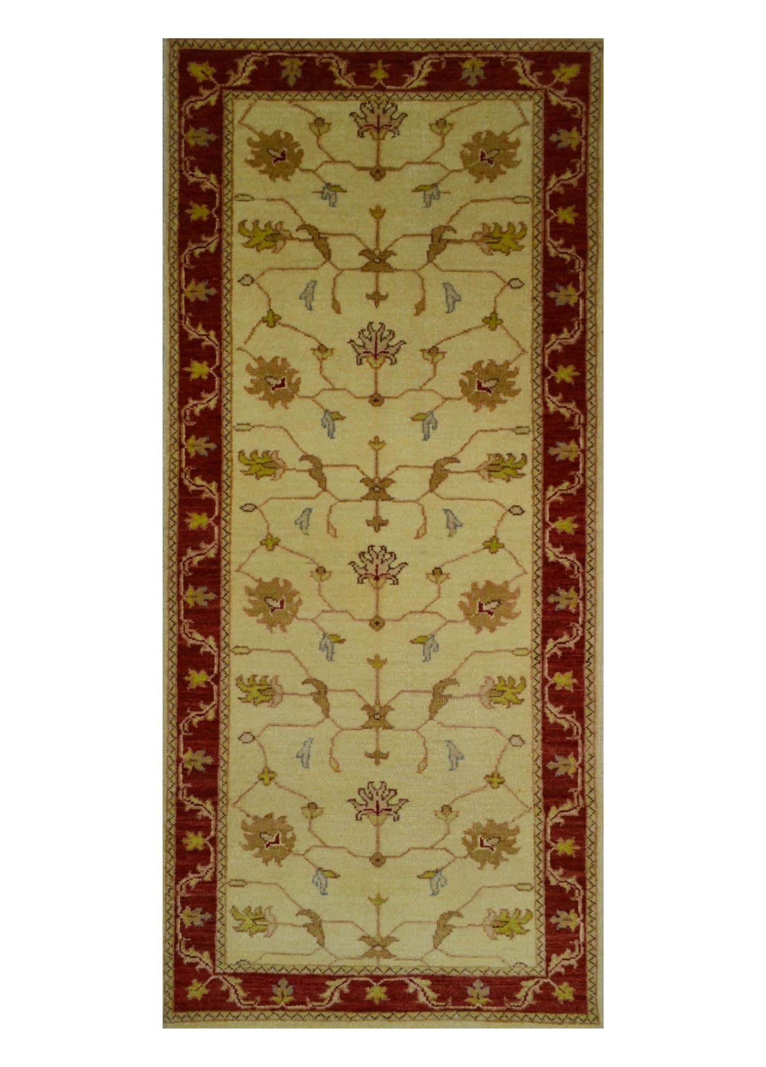 El Dokuma Kirman Yünlü Yolluk Krem Renk Uşak Ziegler Halısı (80x200 cm, 1.6 m²)