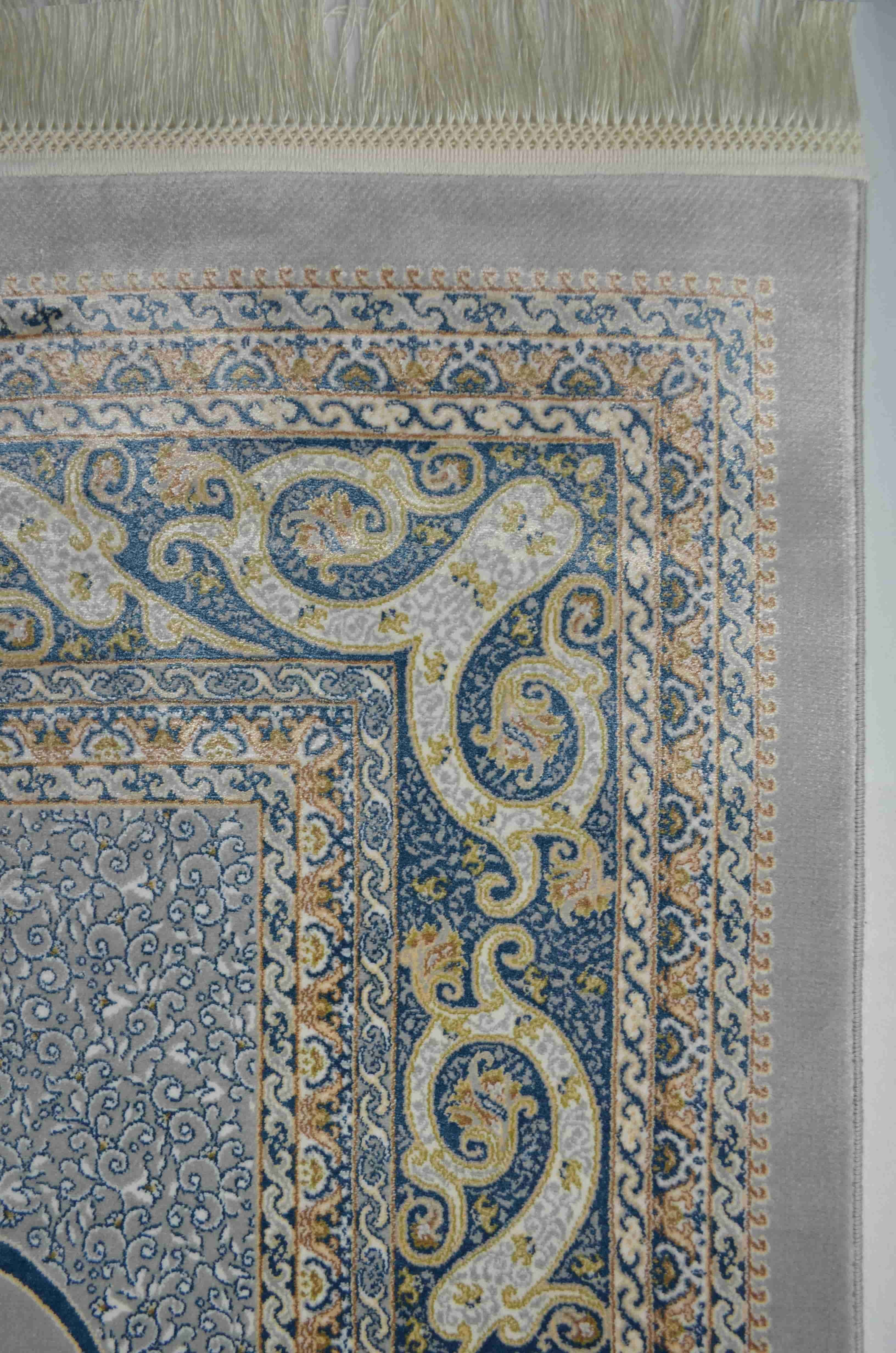 Bambu İplikten Dokuma Parlak Tuşeli Klasik Desenli Gri Renk Halı (120x180 cm)
