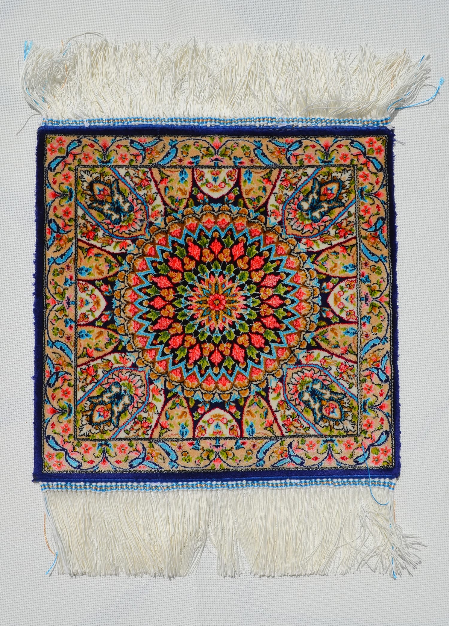 Geleneksel Desenli İpek Minyatür Halı 30x30 cm (0.07 m²) - Mavi