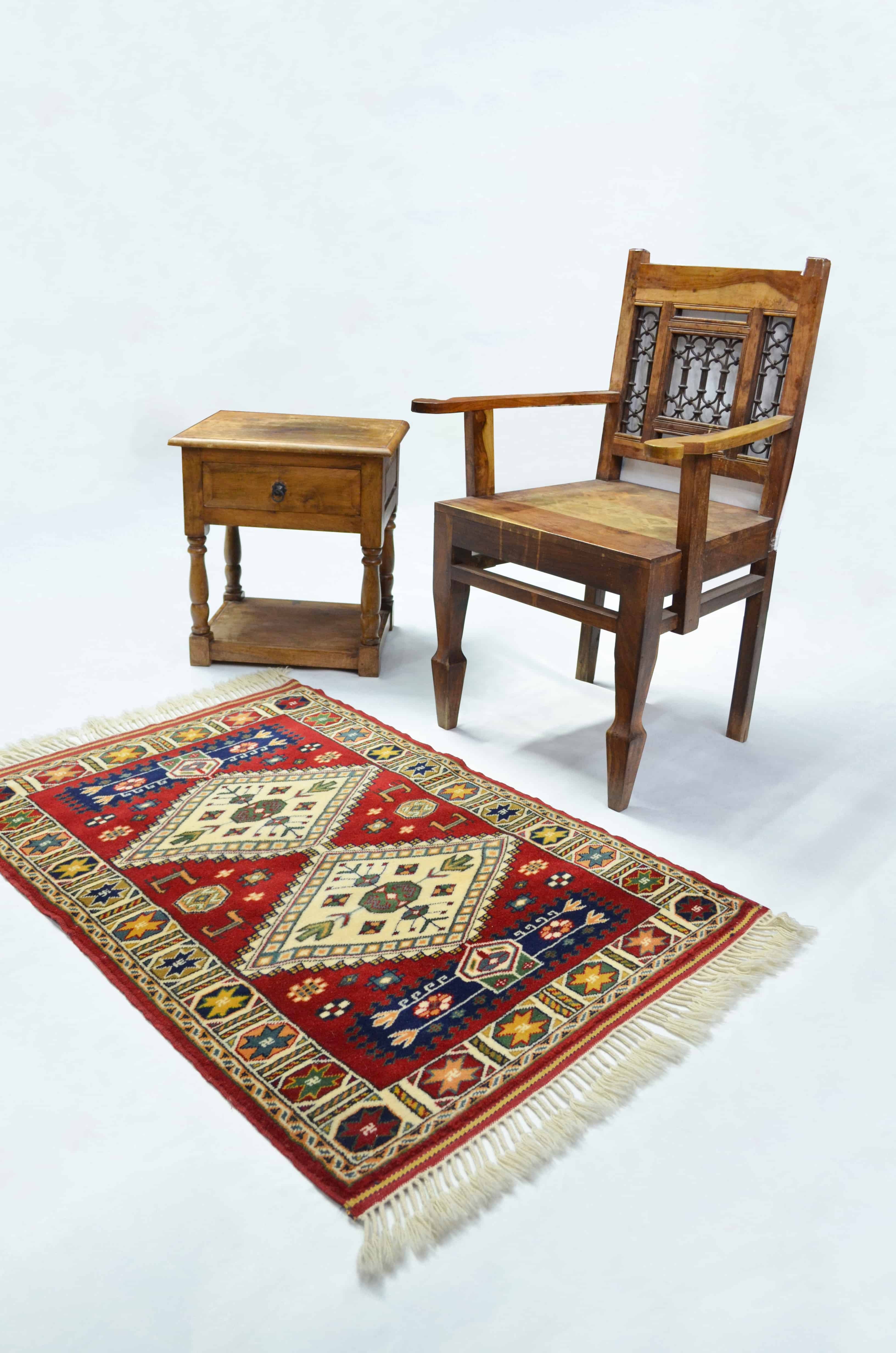 Antik Yörük El Dokuma Halısı Krem ve Kırmızı Renk 78x108 cm (0.84 m²)