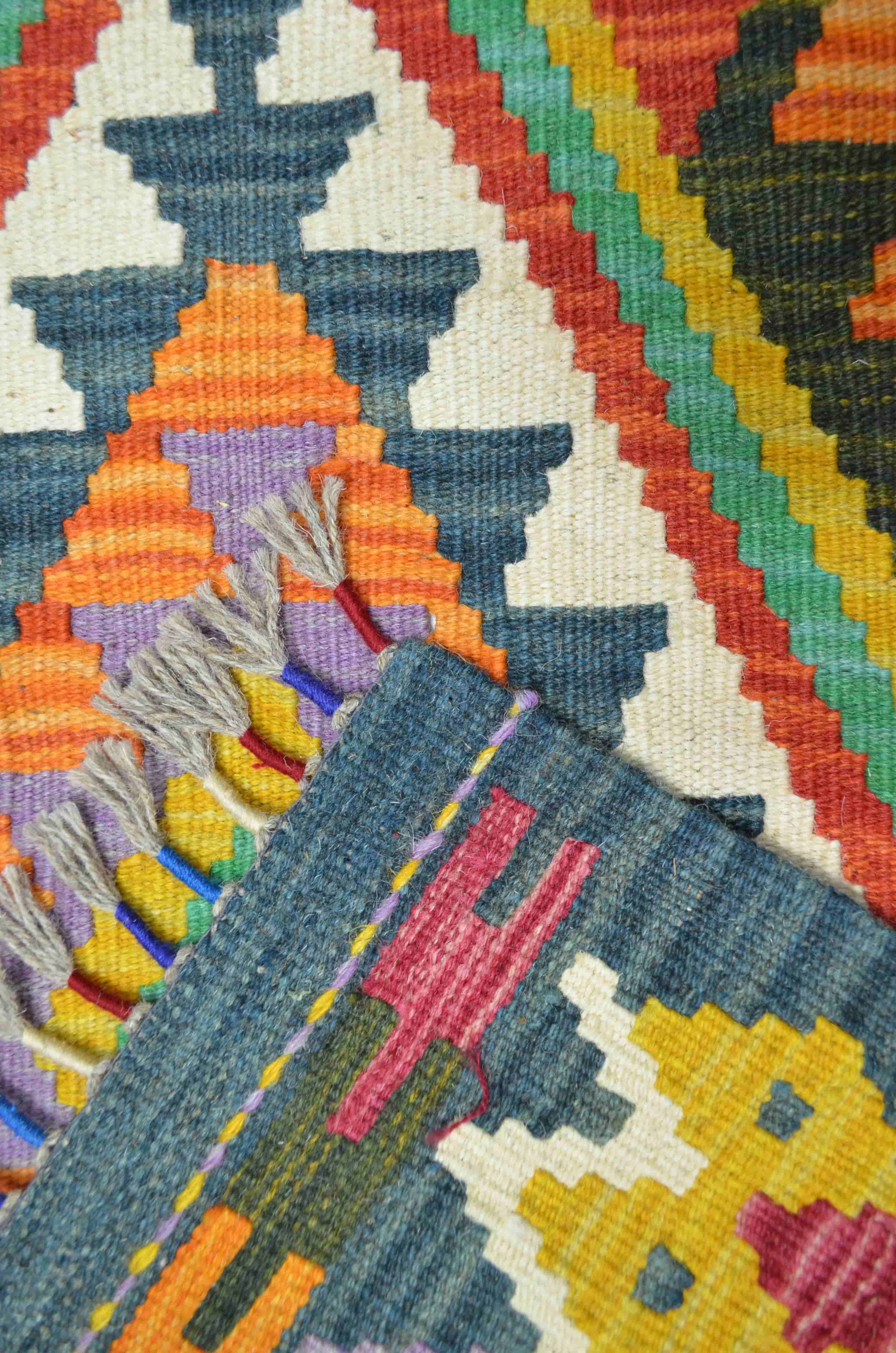 Yün İplikten El Dokuma Koyu Yeşil Afgan Kilim 82x122 cm (1 m²)