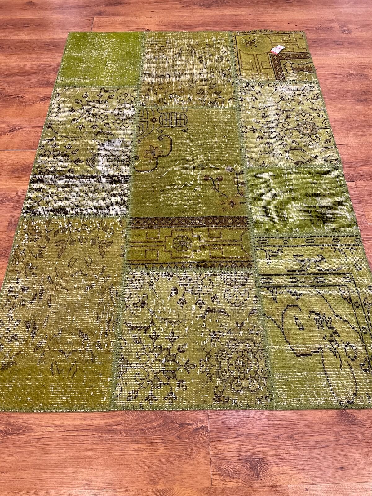 Yün El Dokuması Modern Tasarım Yeşil Patchwork Halı (120x180 cm, 2.16 m²)