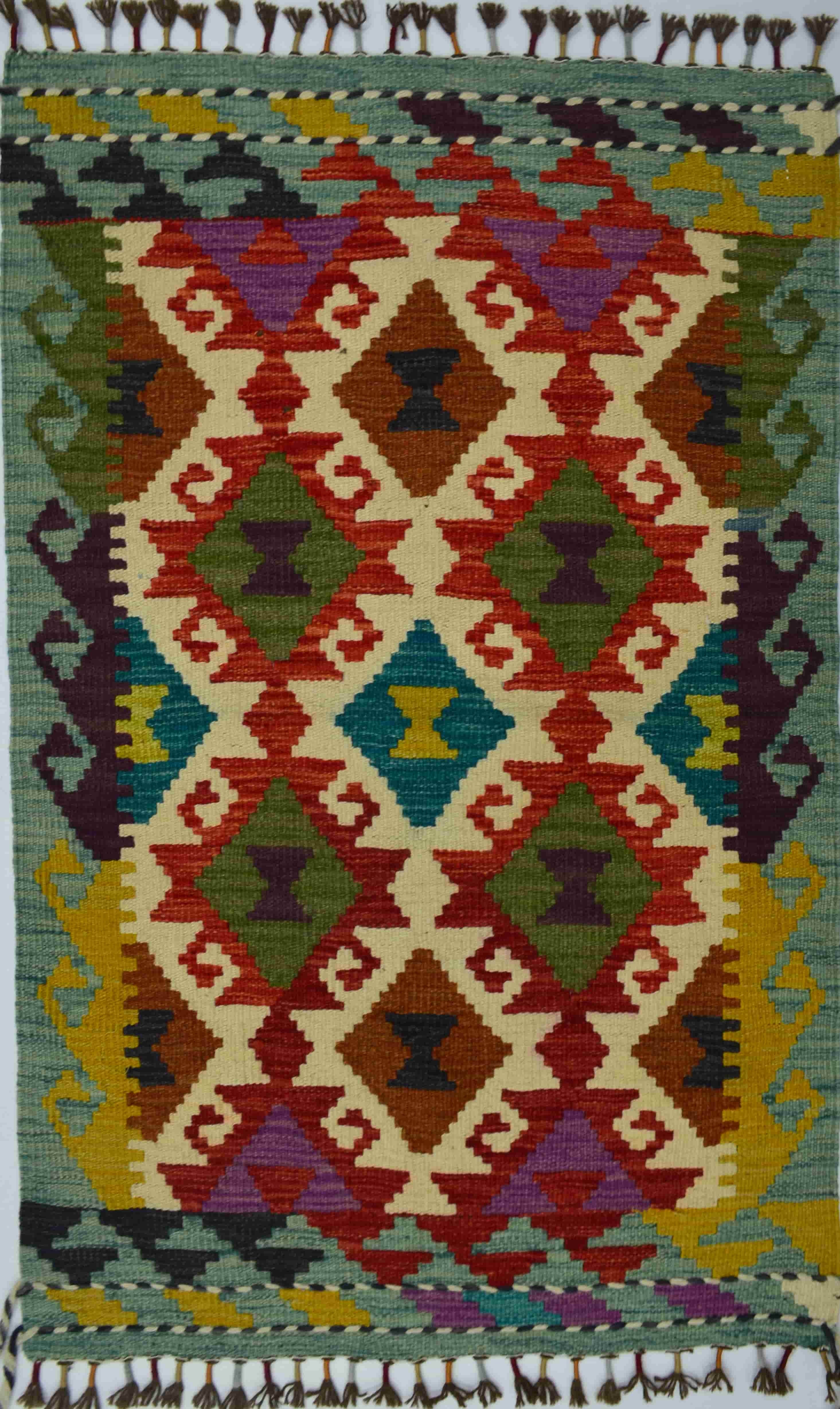 Yün İplikten El Dokuma Renkli Afgan Kilim 83x120 cm (1 m²)