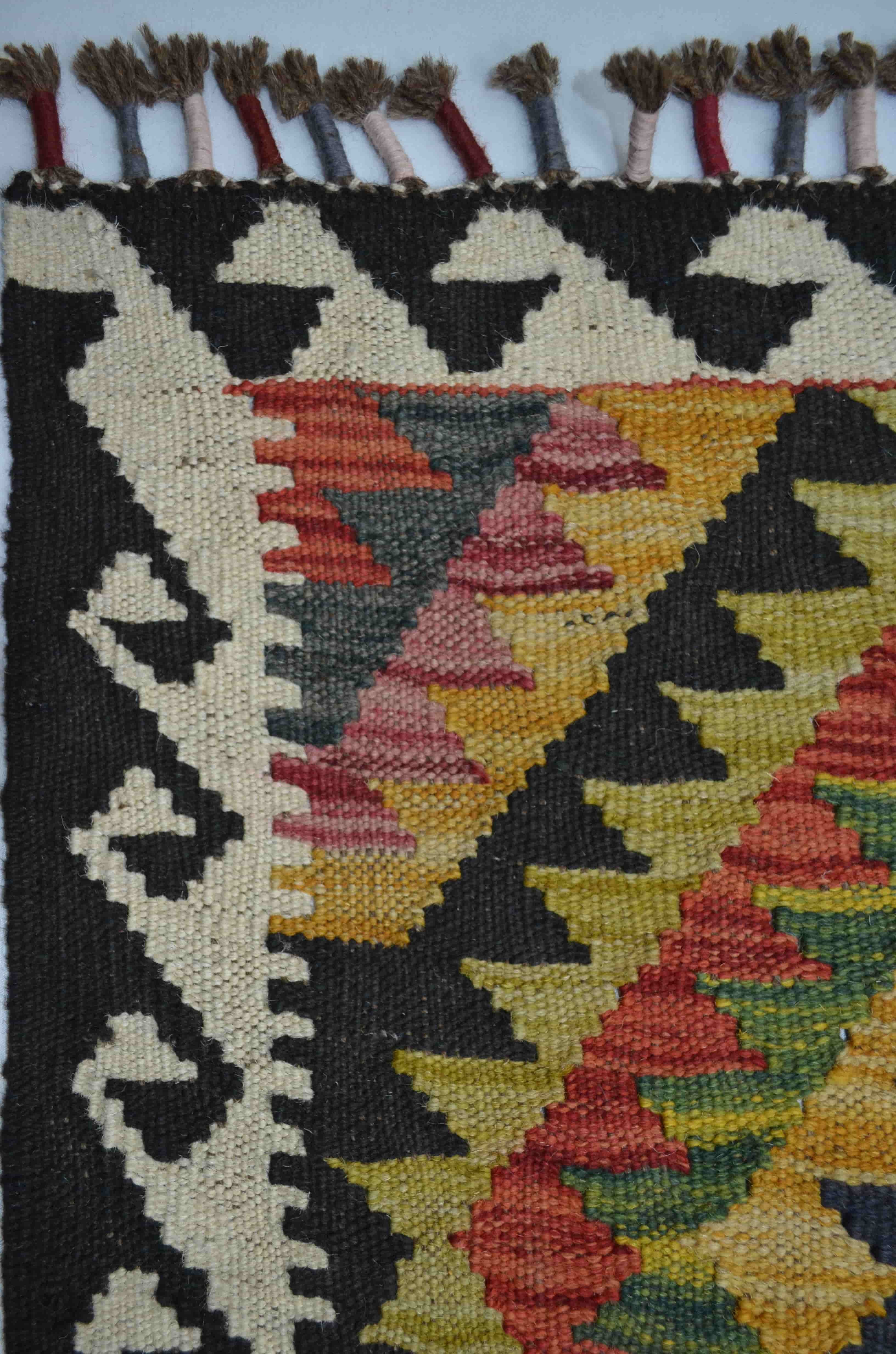 Yün İplikten El Dokuma Renkli Afgan Kilim Yolluk 62x163 cm (1.01 m²)