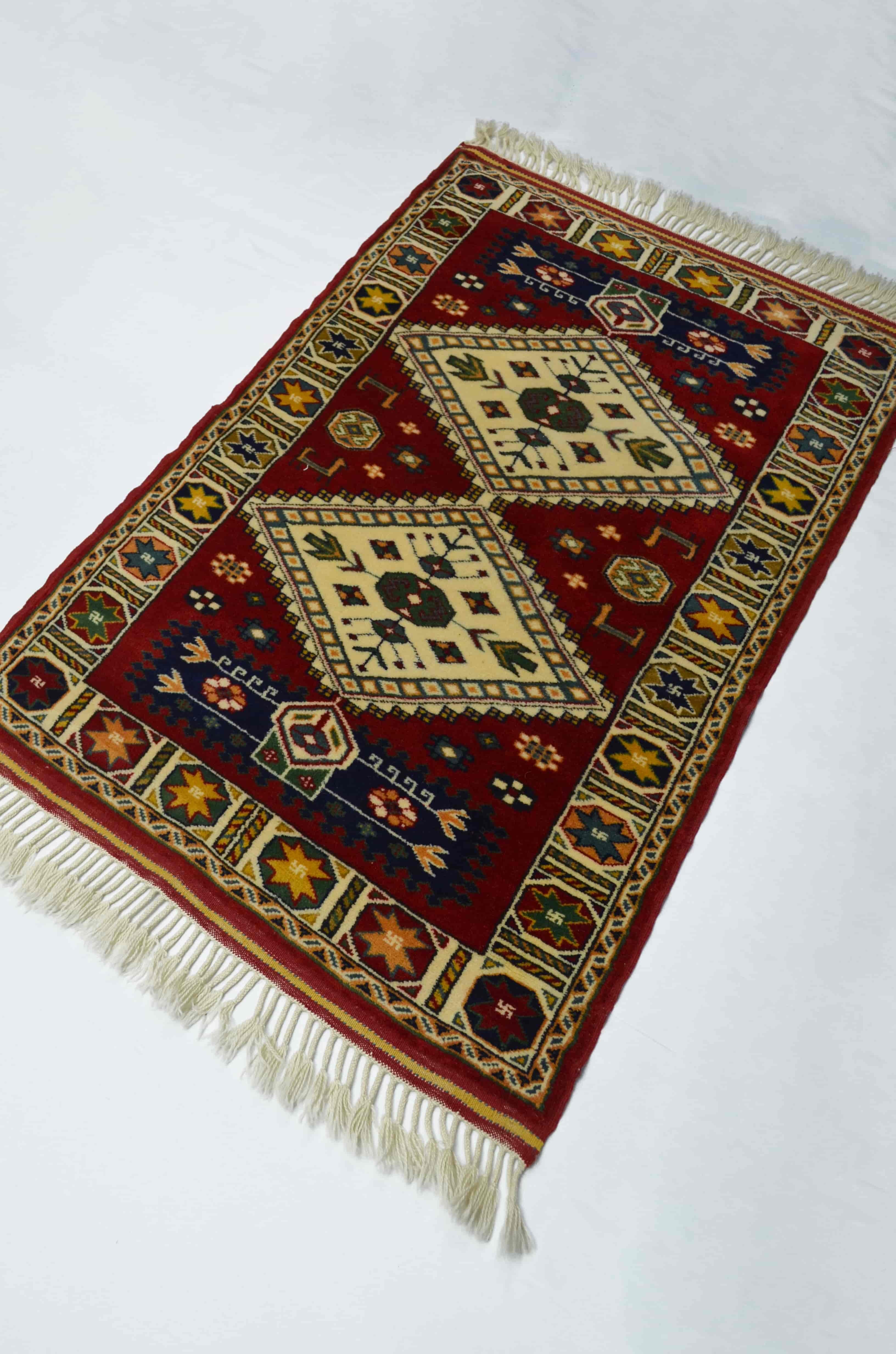 Antik Yörük El Dokuma Halısı Krem ve Kırmızı Renk 78x108 cm (0.84 m²)