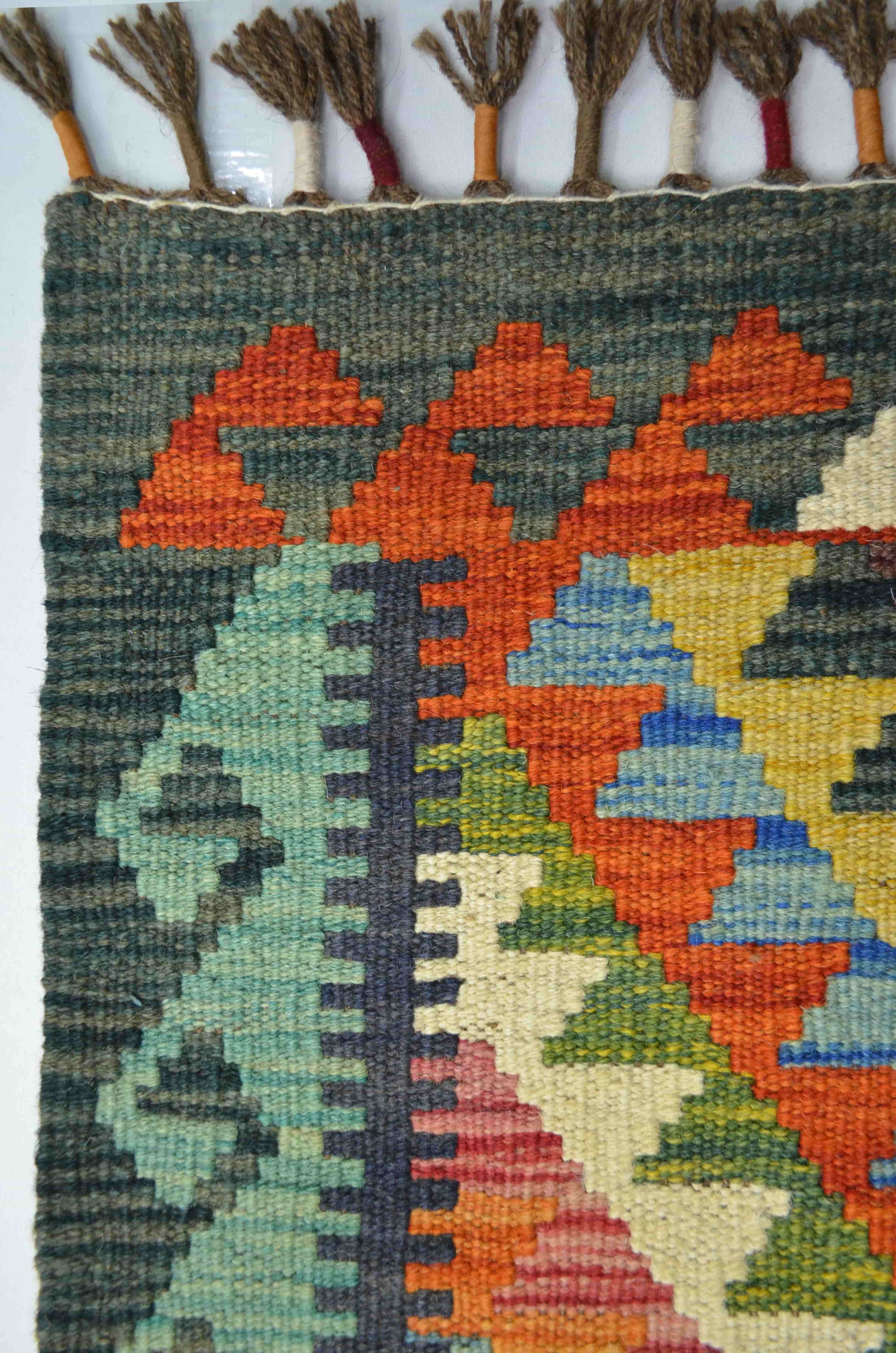 Yün İplikten El Dokuma Renkli Afgan Kilim 105x205 cm (2.15 m²)