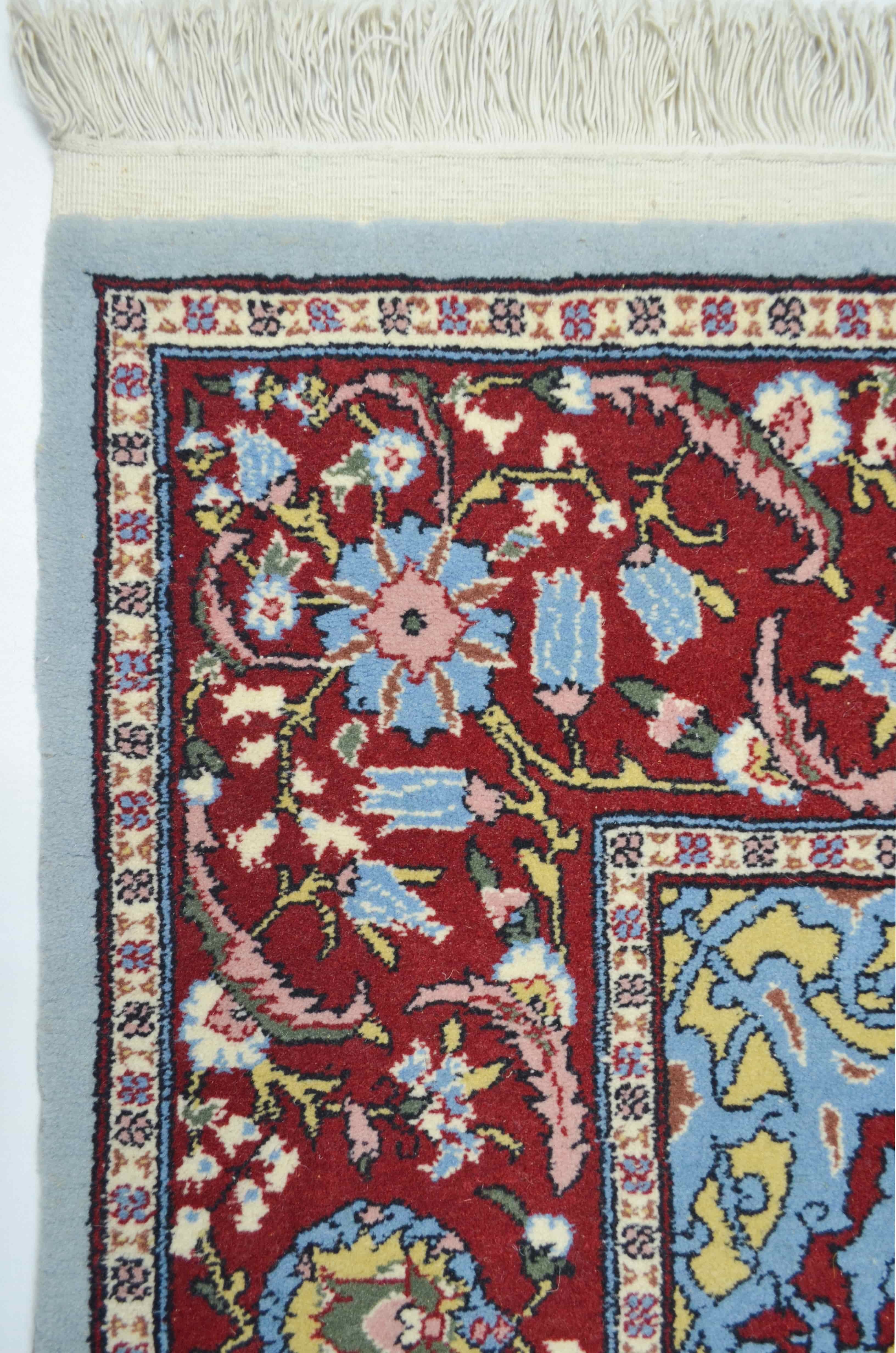 Orijinal Sümerbank Mihraplı Hereke El Dokuma Mavi ve Bordo Renk Yün Halı 112x181 cm (2.03 m²)