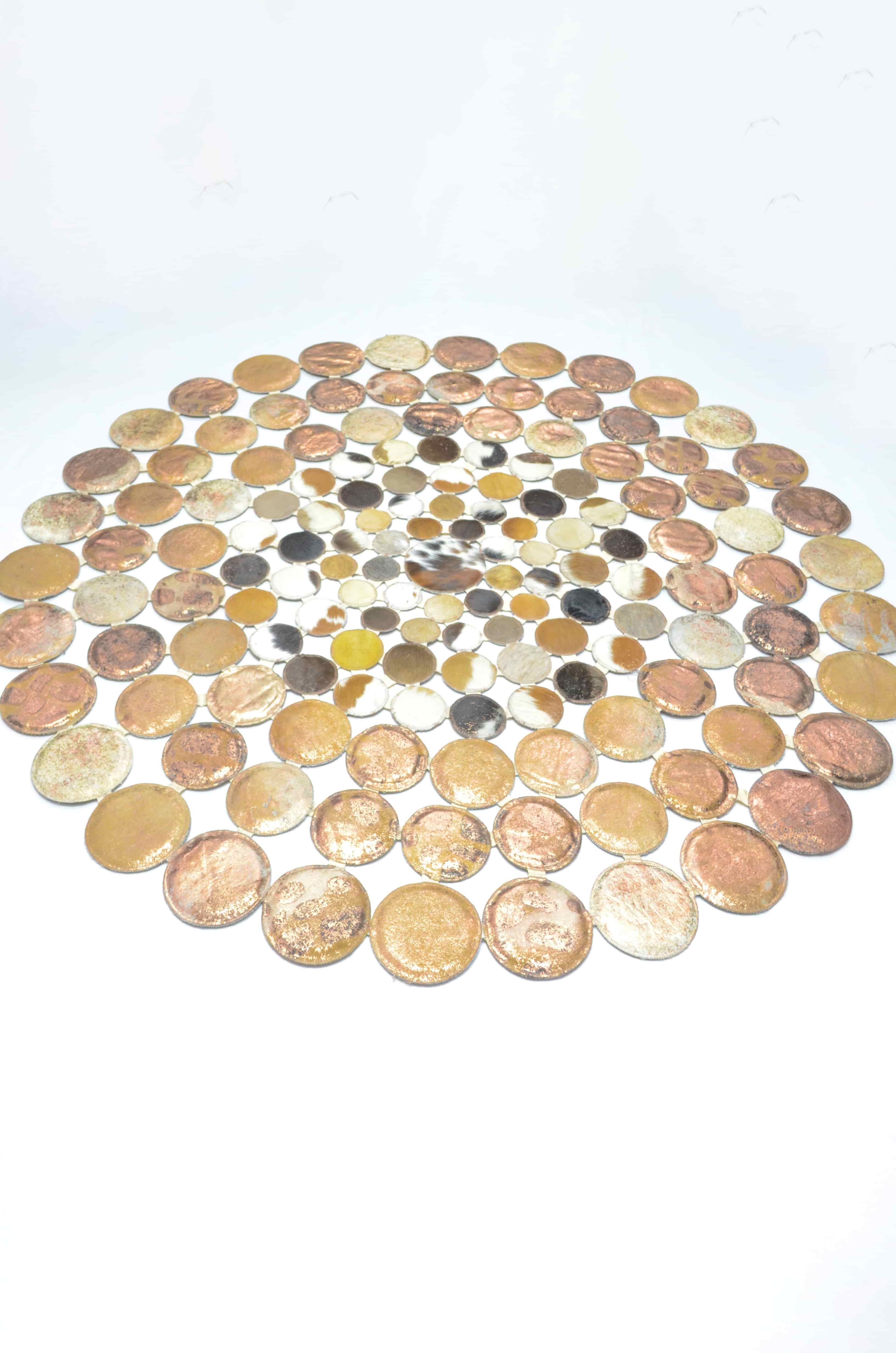 Dore Renk Yuvarlak Deri Patchwork Halı 160x160 cm (2,56 m²)