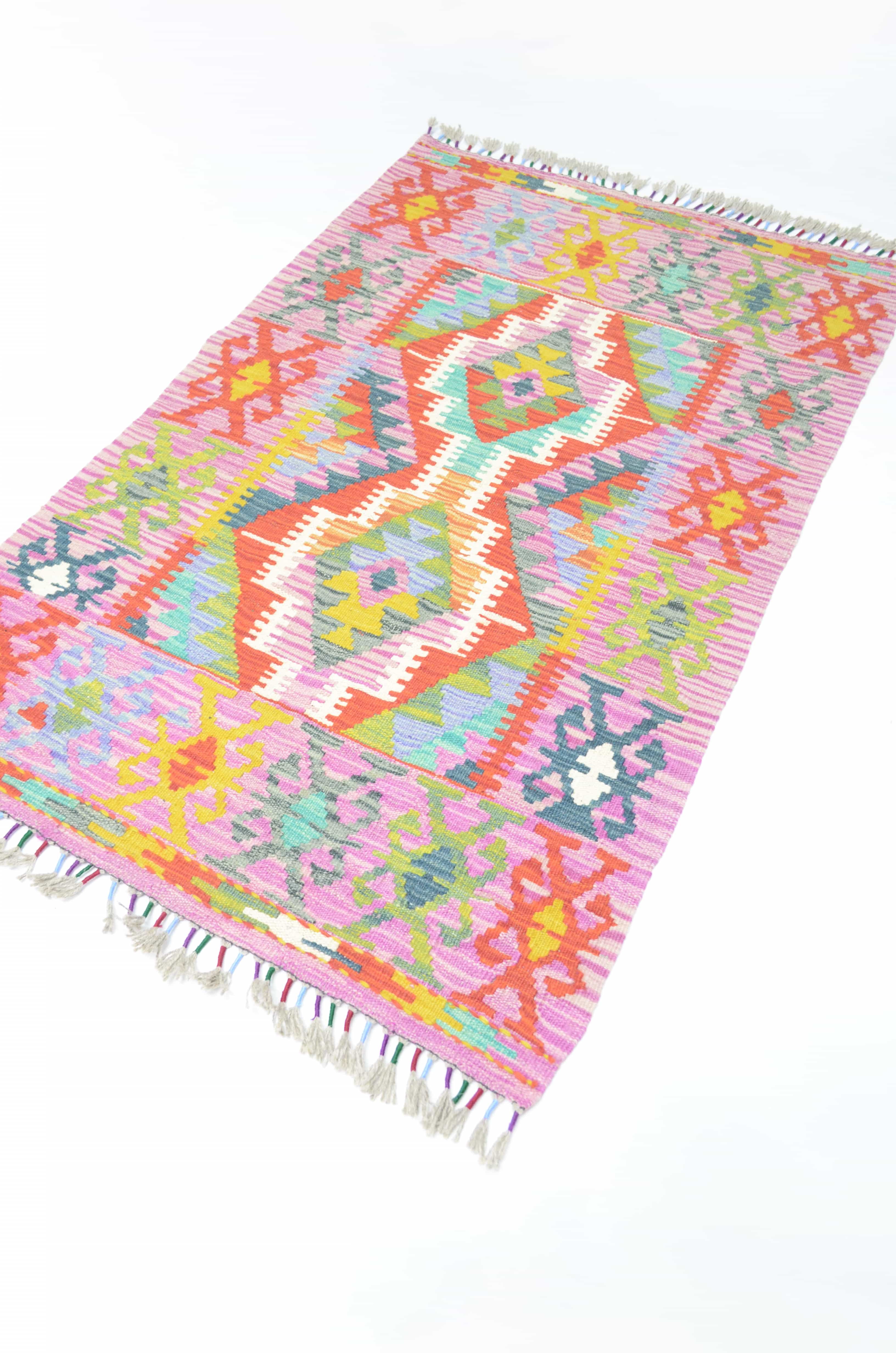 Yün İplikten El Dokuma Eflatun Renk Afgan Kilim 83x133 cm (1.1 m²)