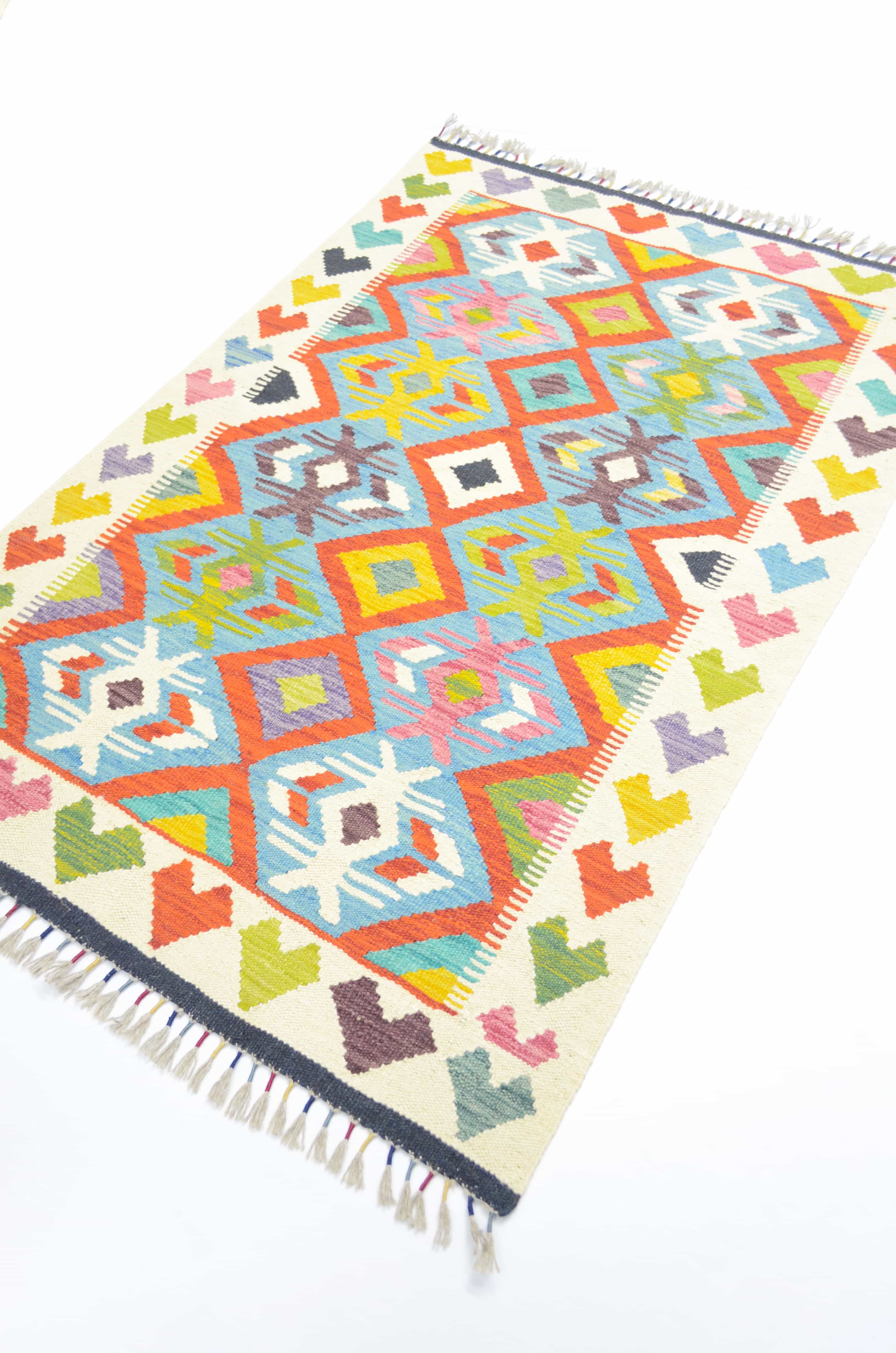 Yün İplikten El Dokuma Afgan Kilim 98x142 cm (1.39 m²)