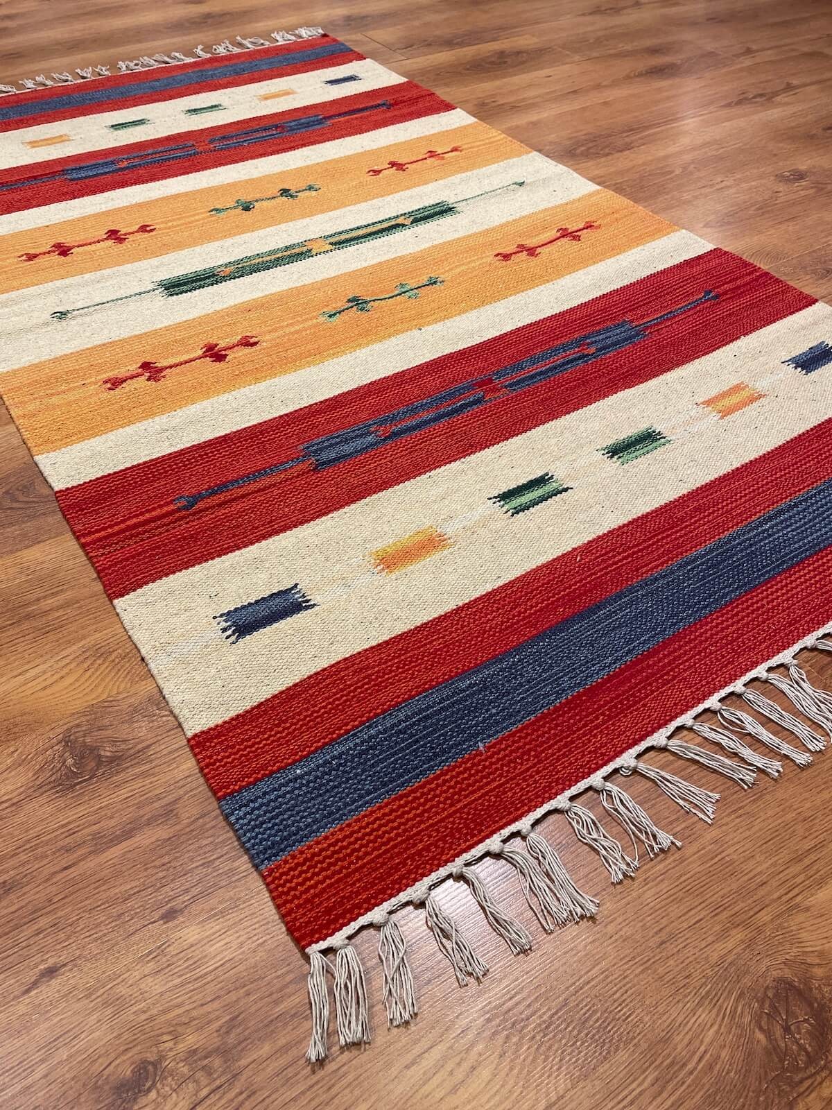 Etnik Desenli El Dokuma Pamuk Kilim (90x160 cm, 1.44 m²)