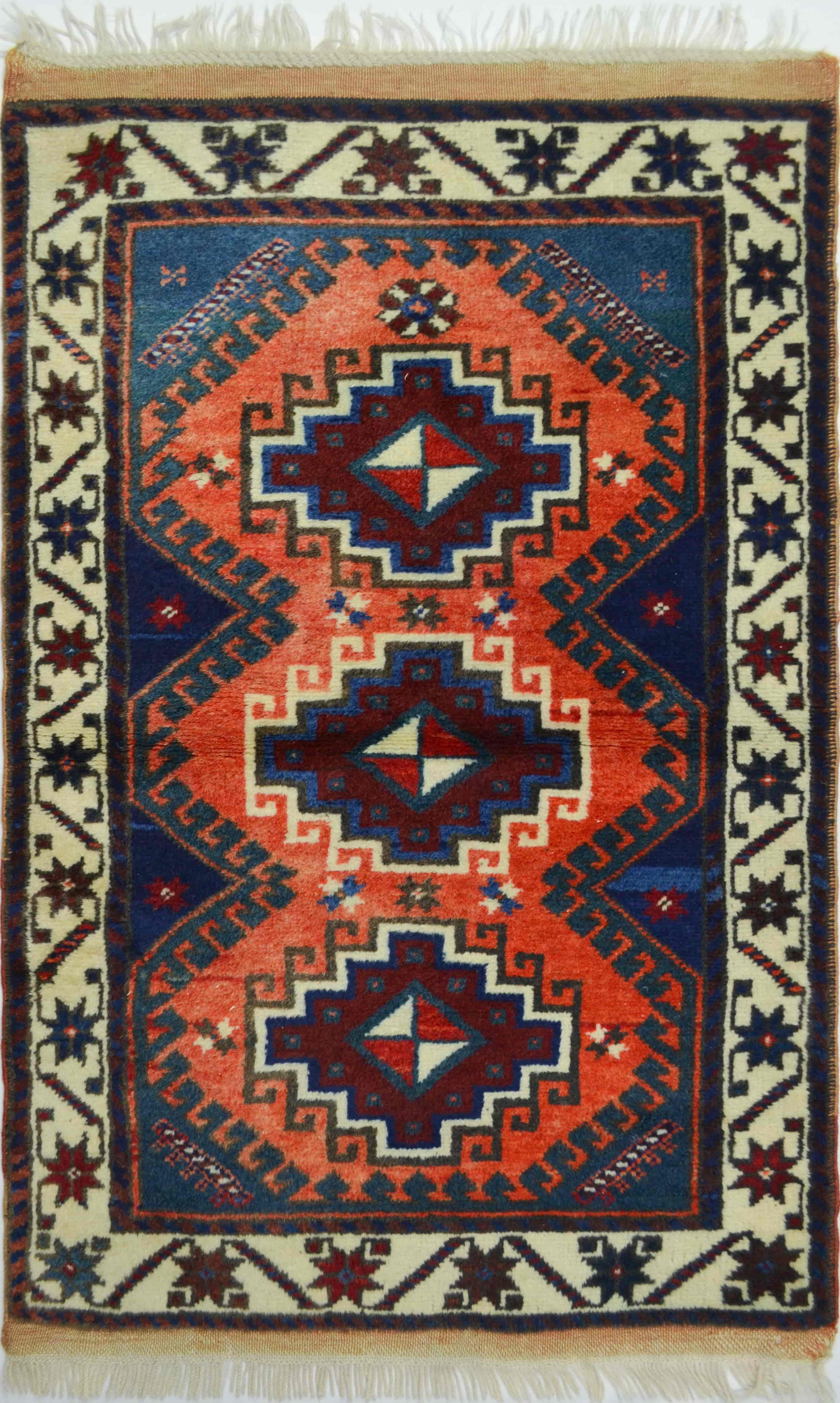 Antalya Döşemealtı El Dokuma Halı Turuncu ve Lacivert Renk 73x115 cm (0.84 m²)