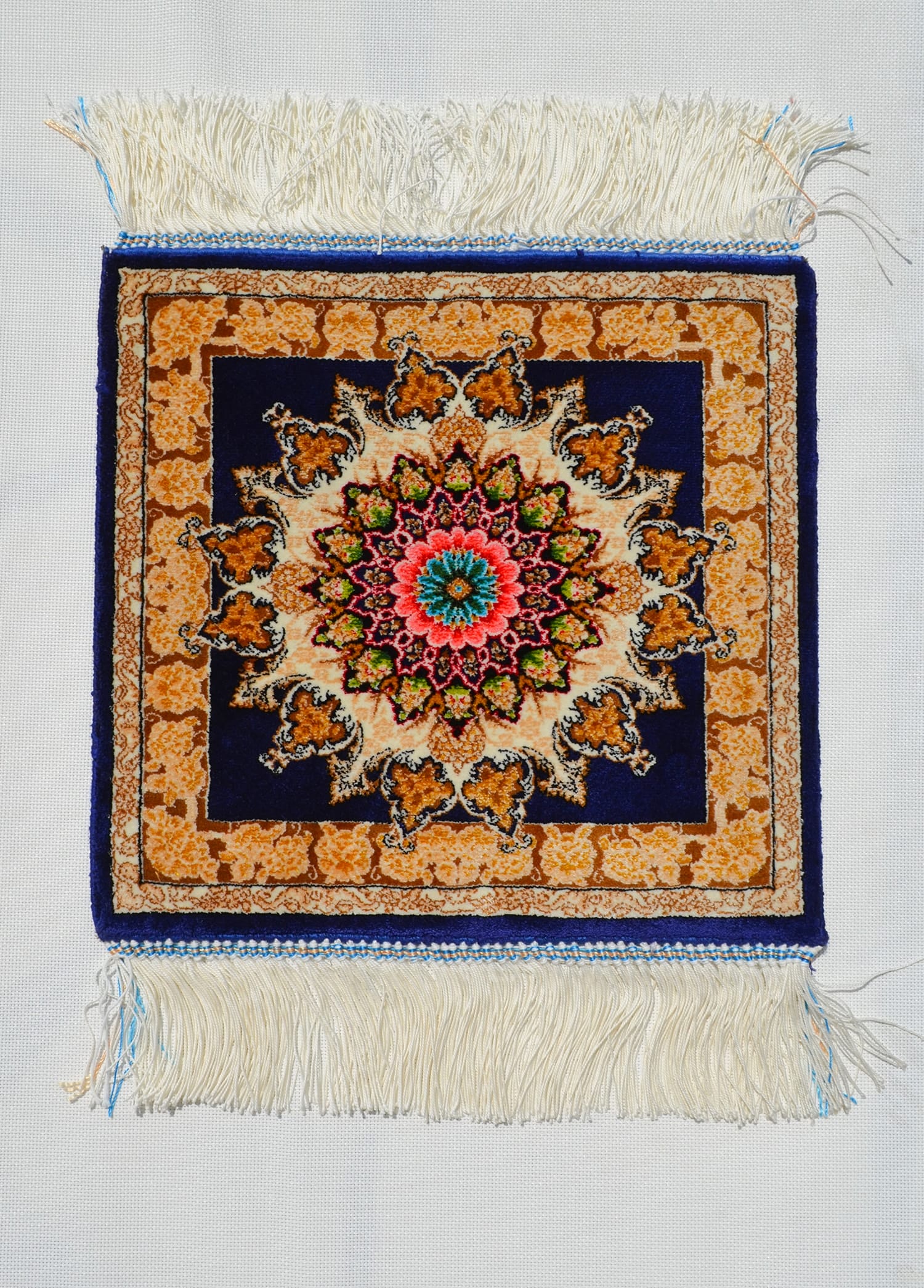 Geleneksel Desenli İpek Minyatür Halı 30x30 cm (0.07 m²) - Lacivert