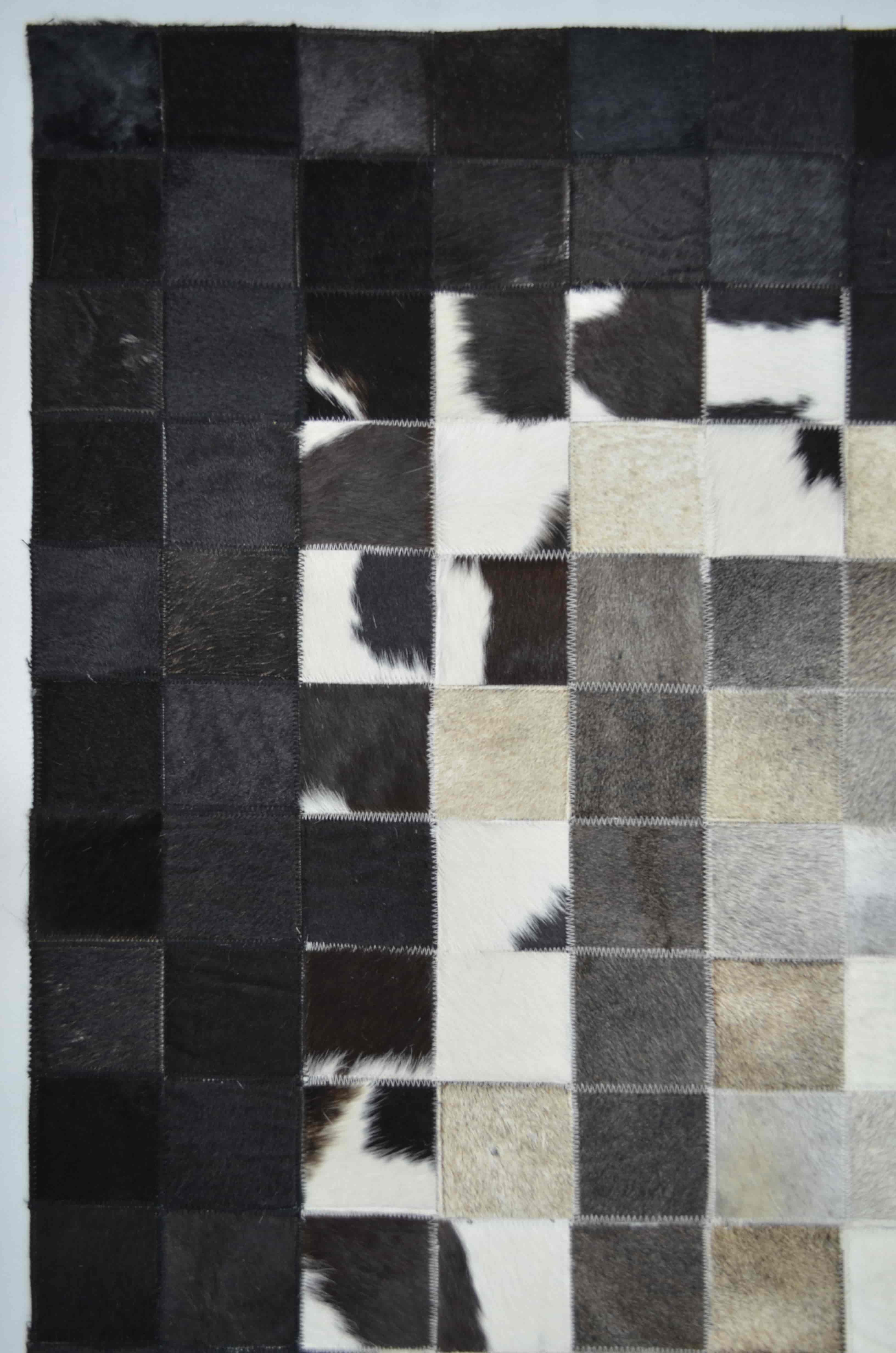 Beyaz ve Siyah Renk Ombre Geçişli Deri Patchwork Halı 120x180 cm (2,16 m²)