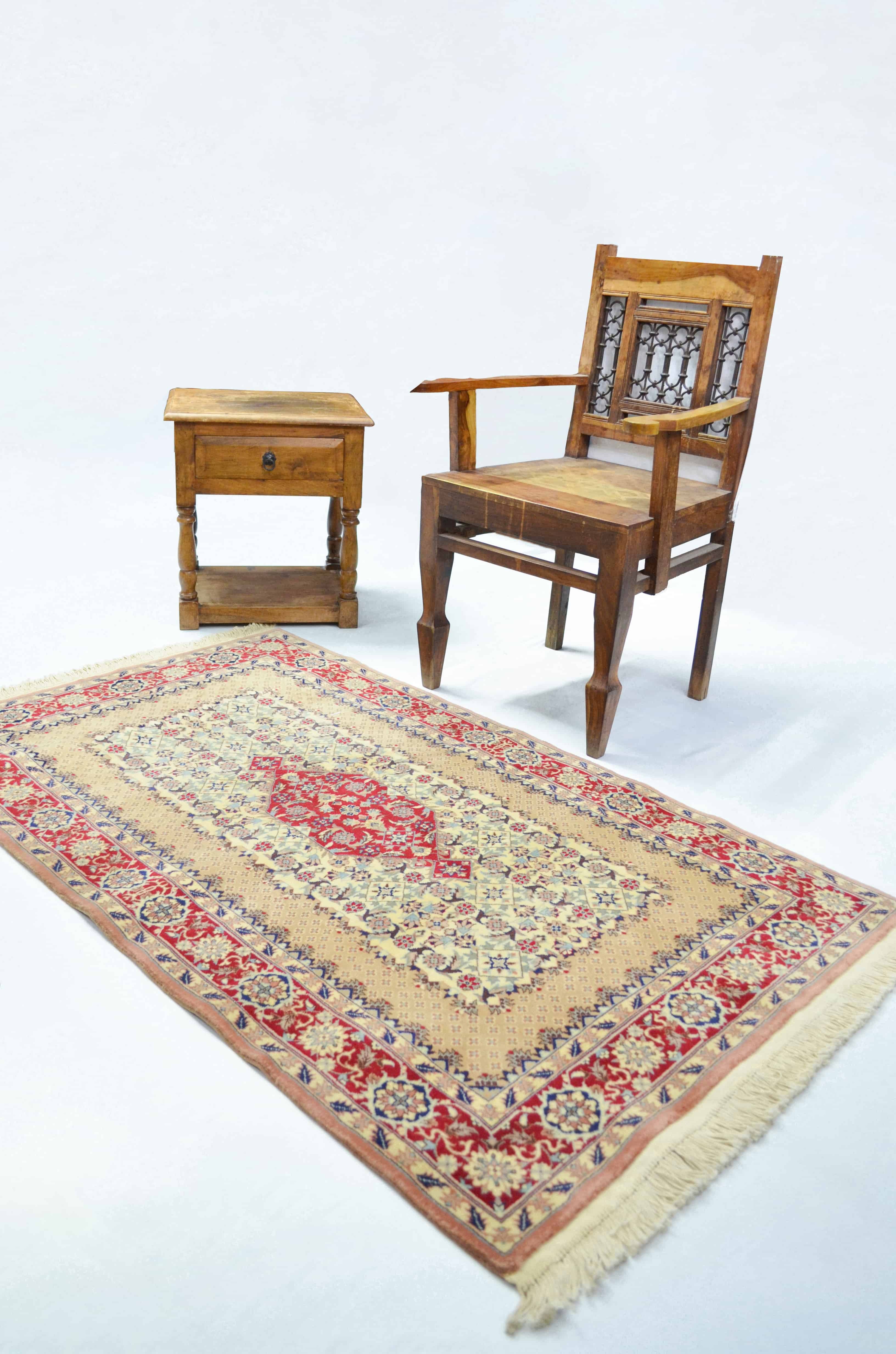 İran Saruk El Dokuma Bej ve Kırmızı Renk Yün Halı 93x150 cm (1.39 m²)