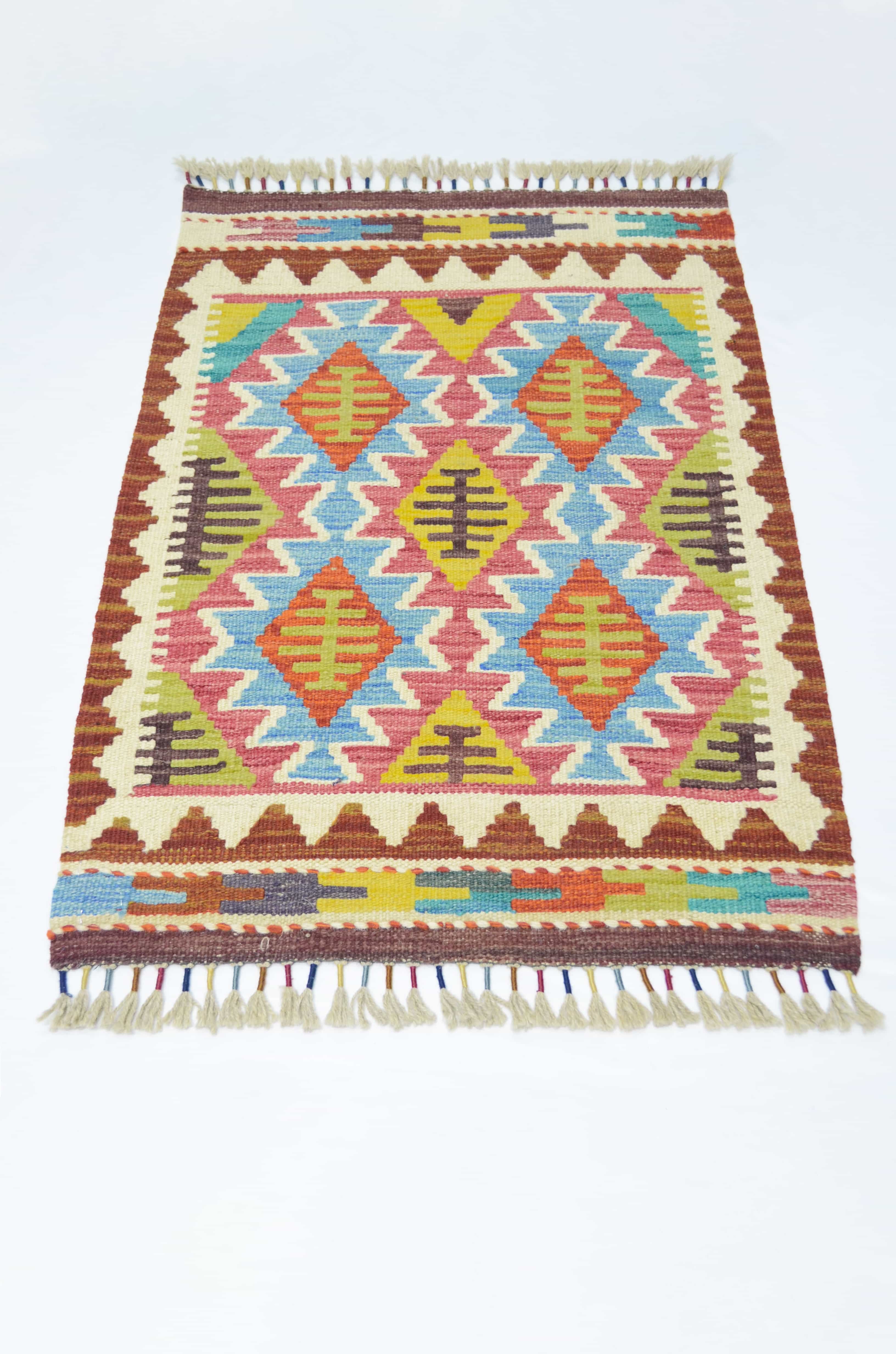 Yün İplikten El Dokuma Afgan Kilim 65x88 cm (0.57 m²)