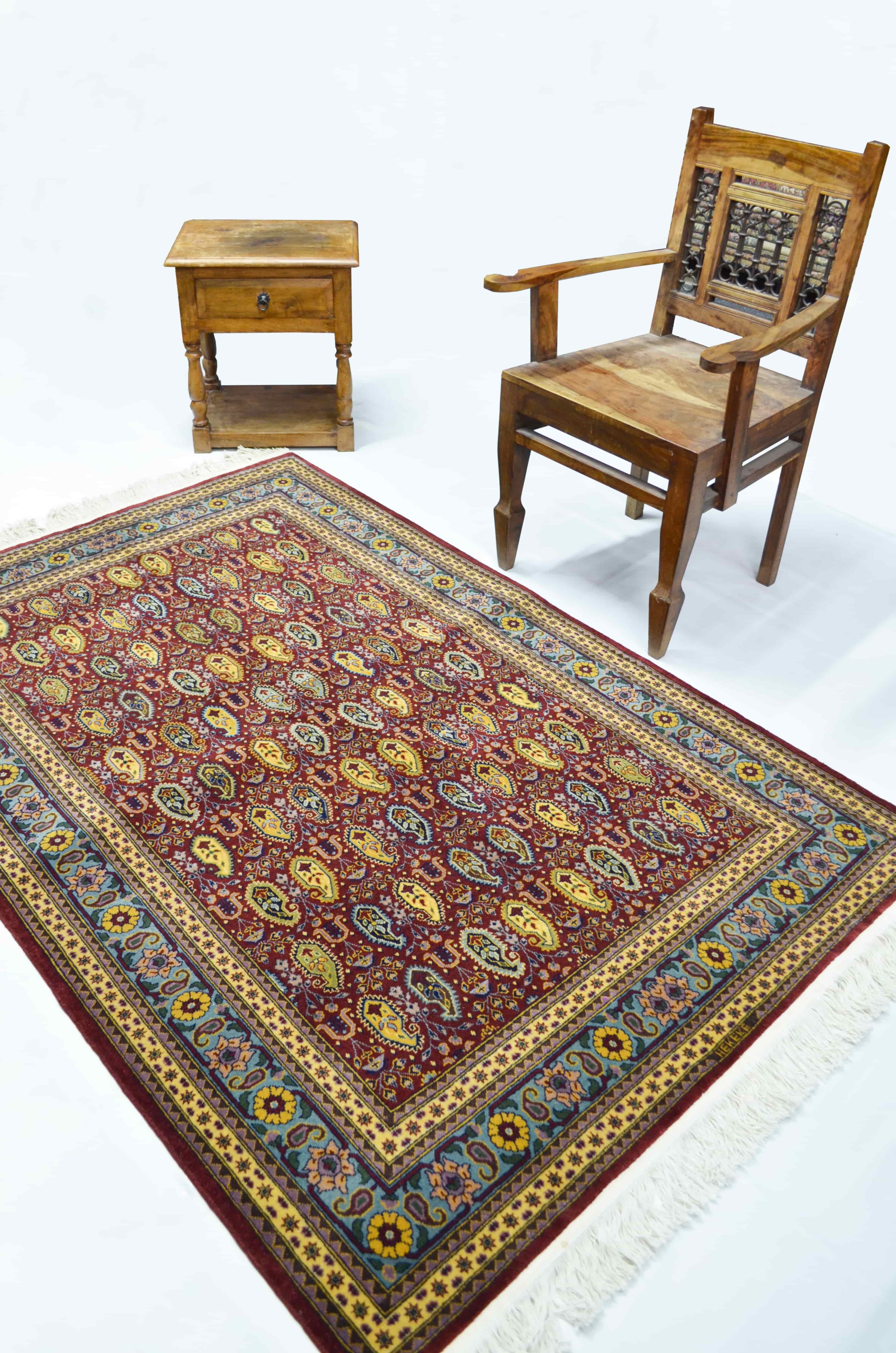 Şal Desenli Bordo ve Altın Renk Yünden El Dokuma Hereke Halısı 125x185 cm (2.31 m²)