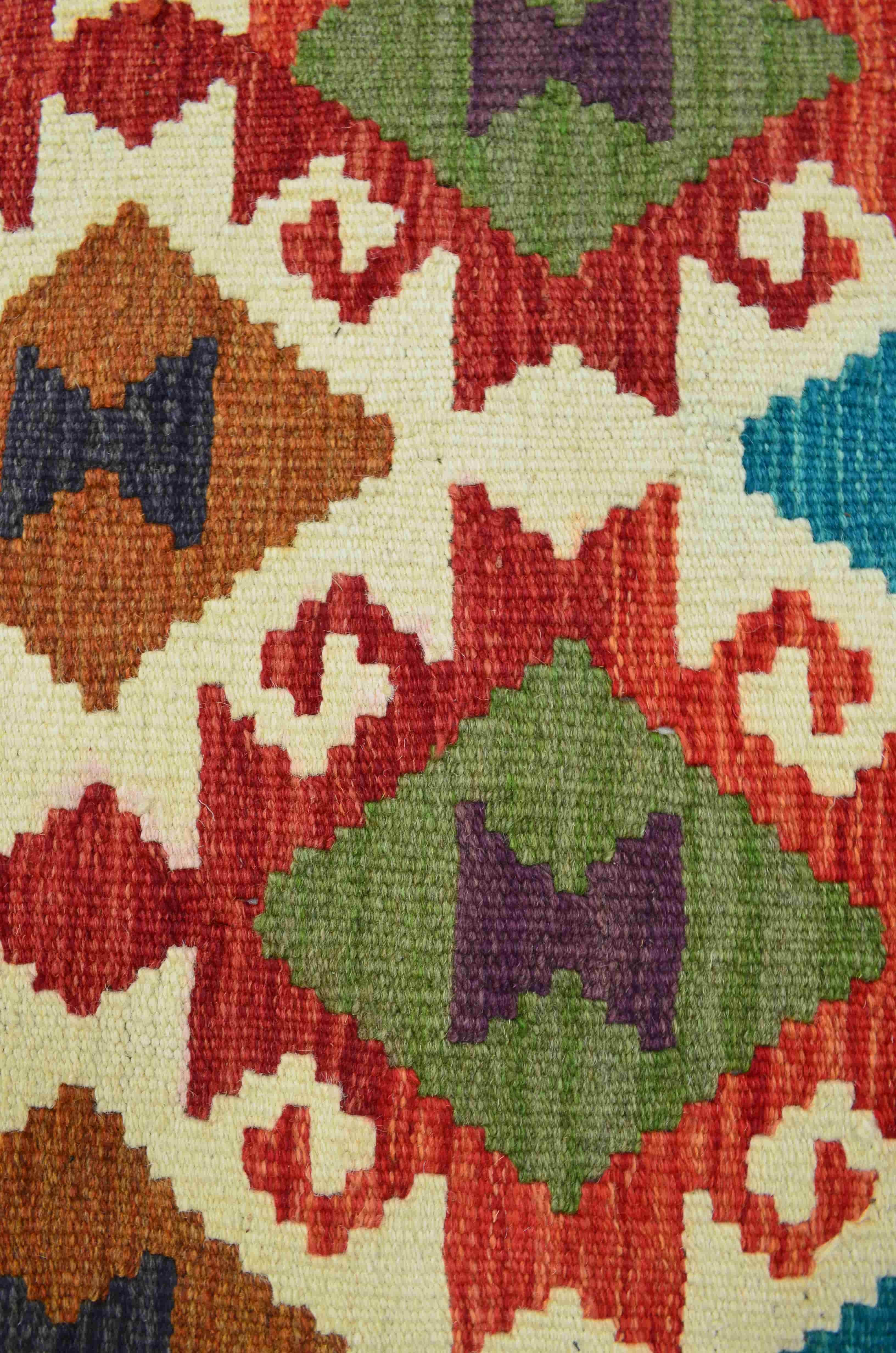 Yün İplikten El Dokuma Renkli Afgan Kilim 83x120 cm (1 m²)