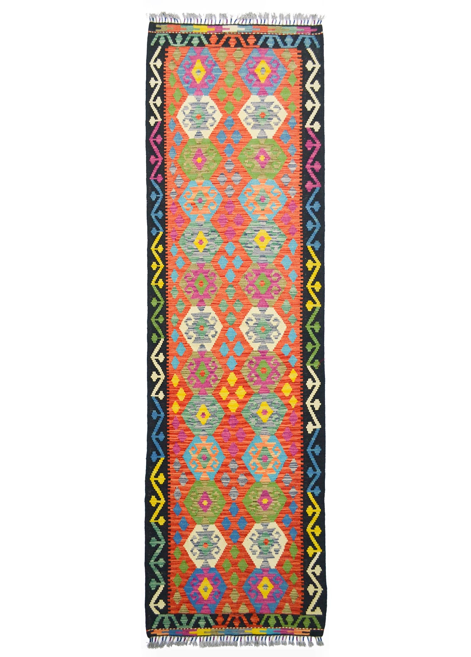 Yün İplikten El Dokuma Turuncu Afgan Kilim Yolluk 86x300 cm (2.58 m²)