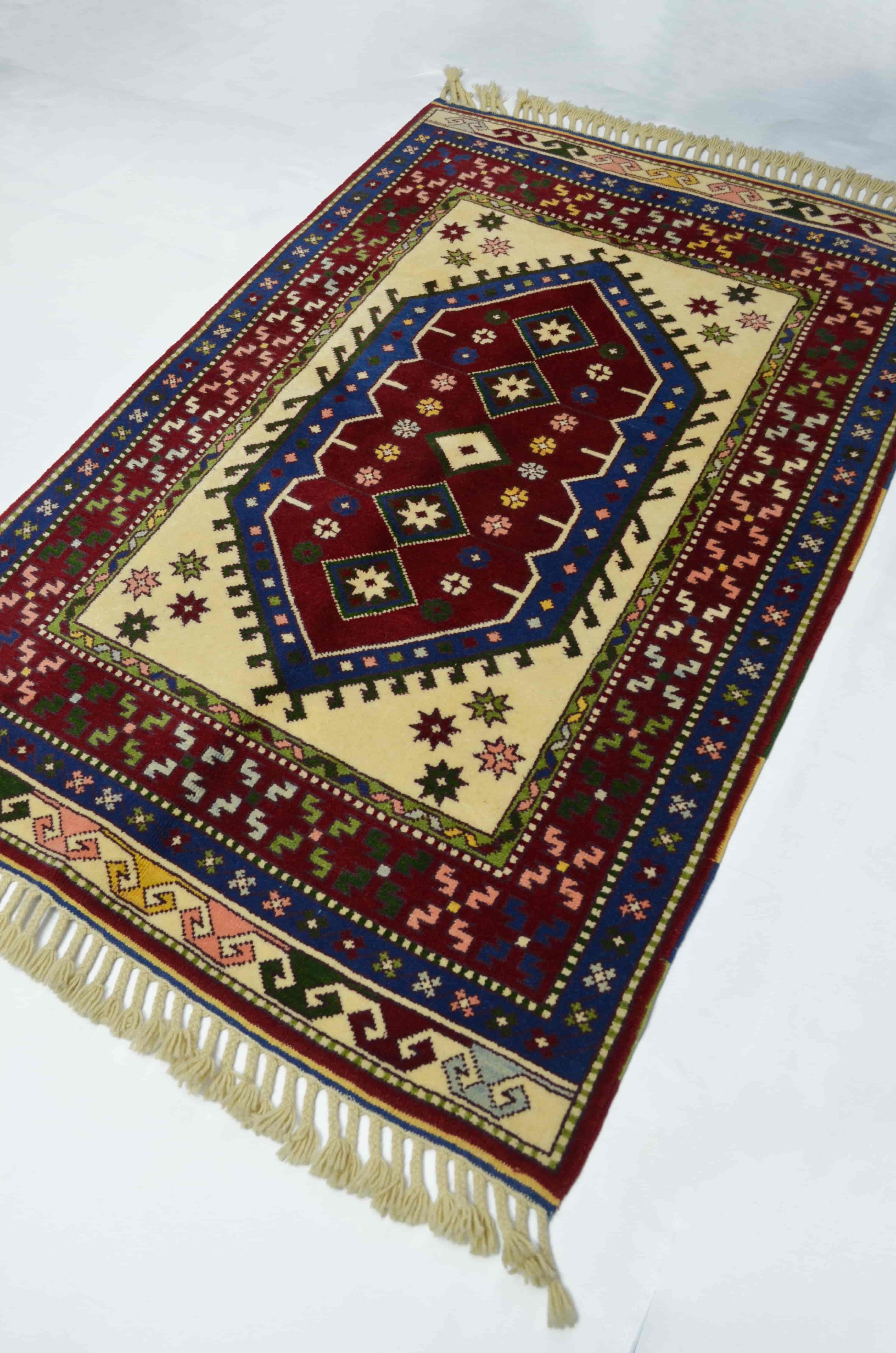Orijinal Sümerbank Yörük Halısı Bej, Lacivert ve Bordo Renk 104x152 cm (1.58 m²)