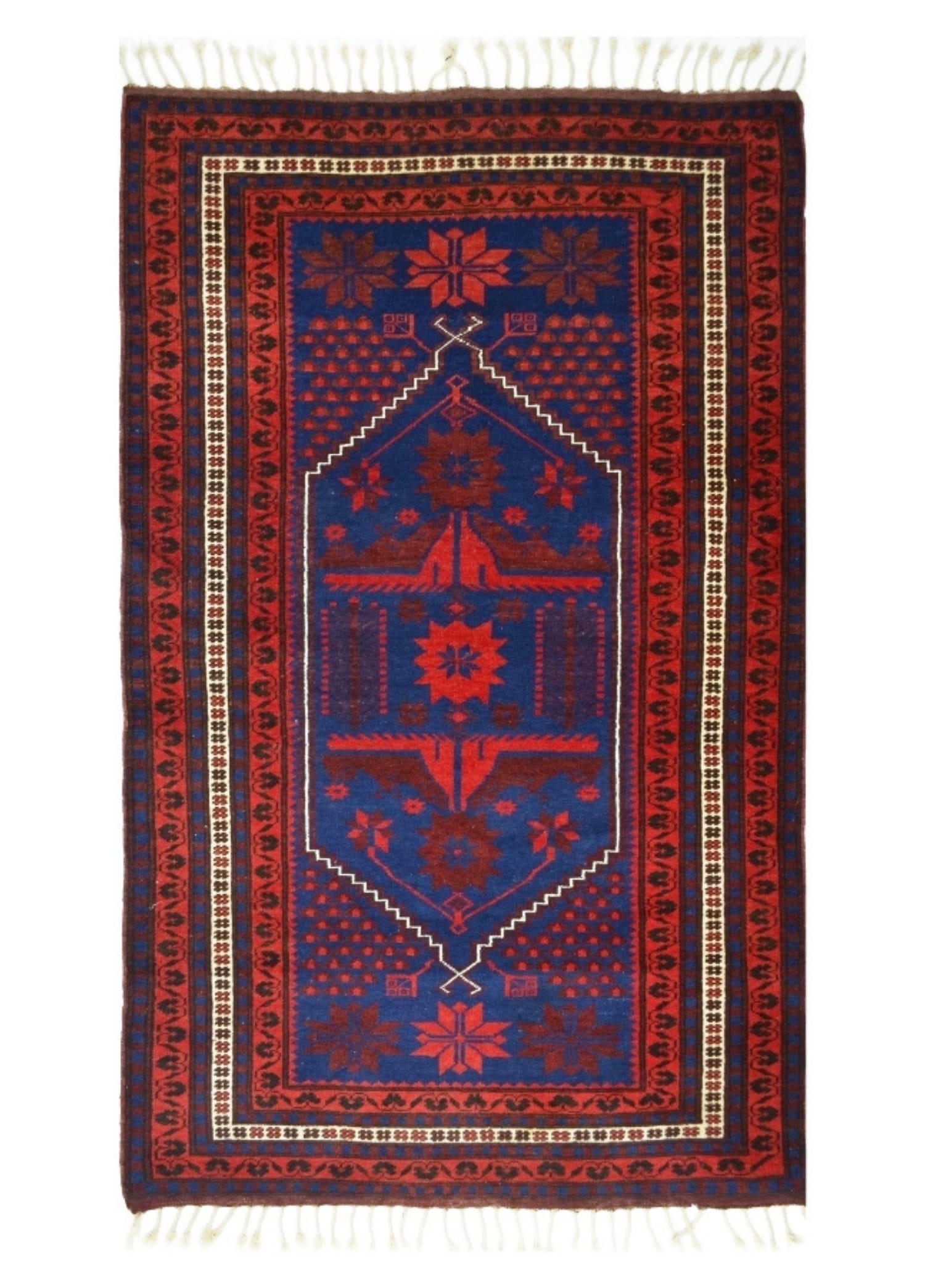 El Dokuma Lacivert Kırmızı Renk Yağcıbedir Halısı 133x194 cm (2.19 m²)