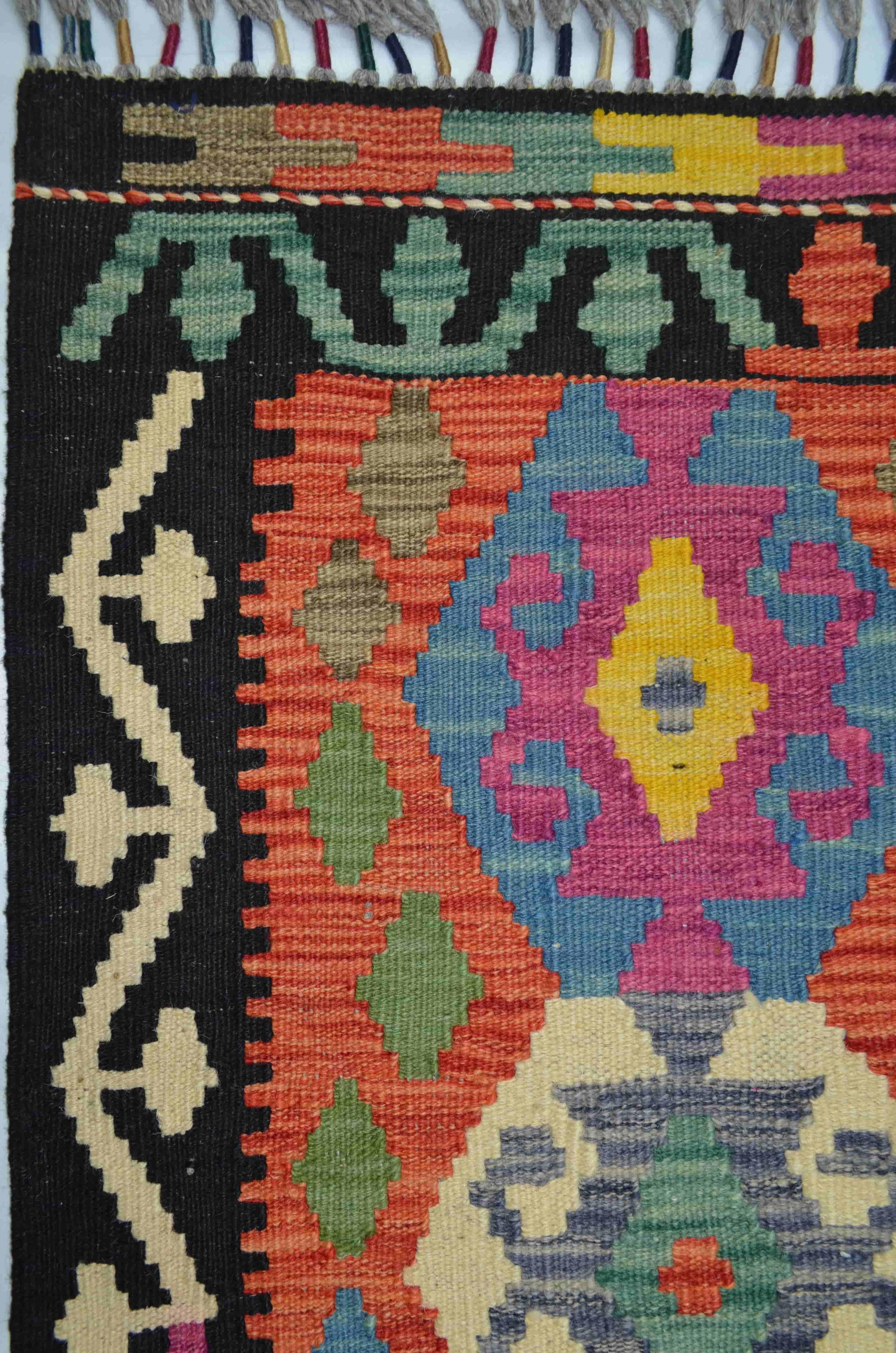 Yün İplikten El Dokuma Turuncu Afgan Kilim Yolluk 86x300 cm (2.58 m²)