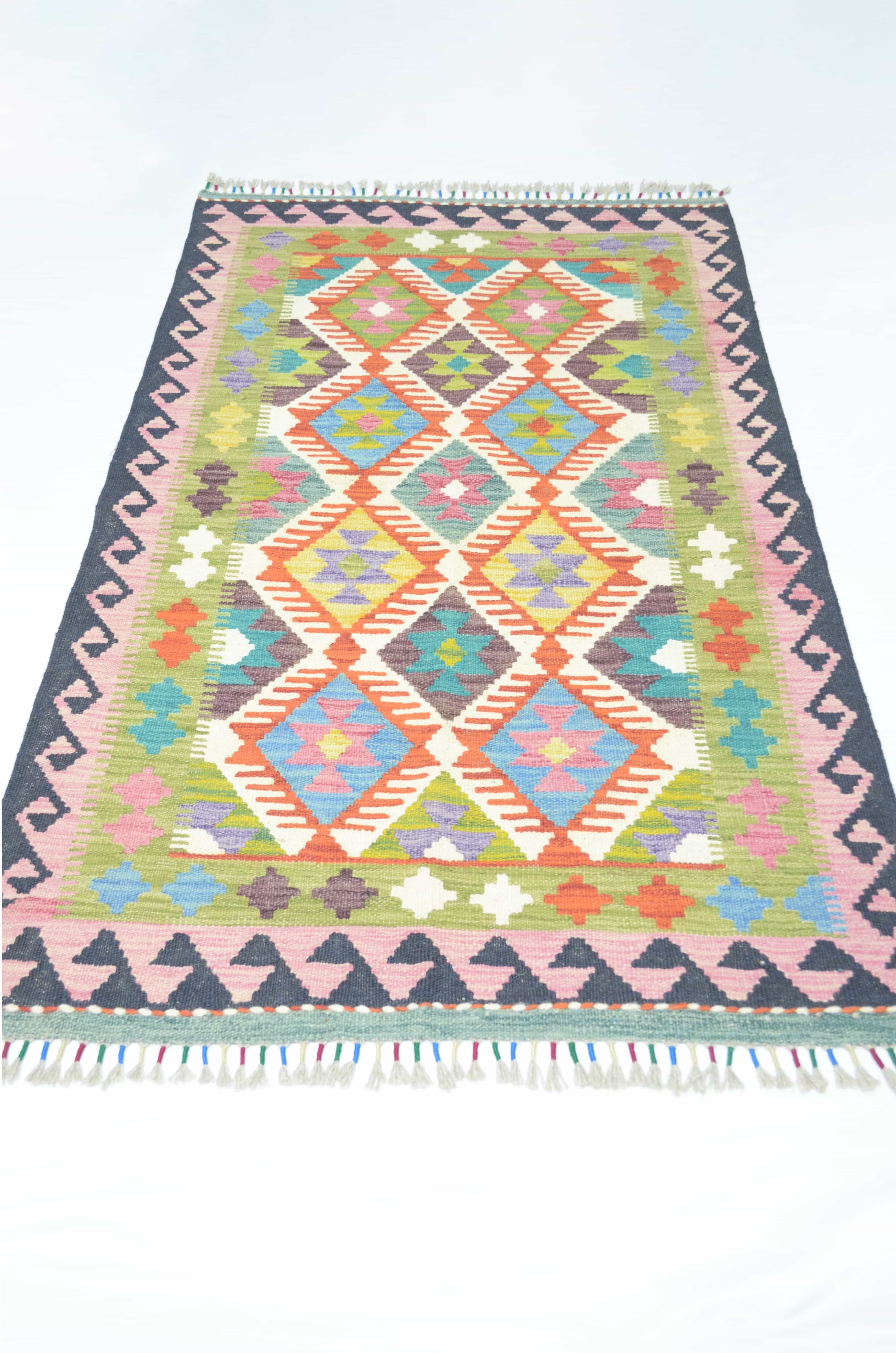 Yün İplikten El Dokuma Afgan Kilim 99x147 cm (1.46 m²)