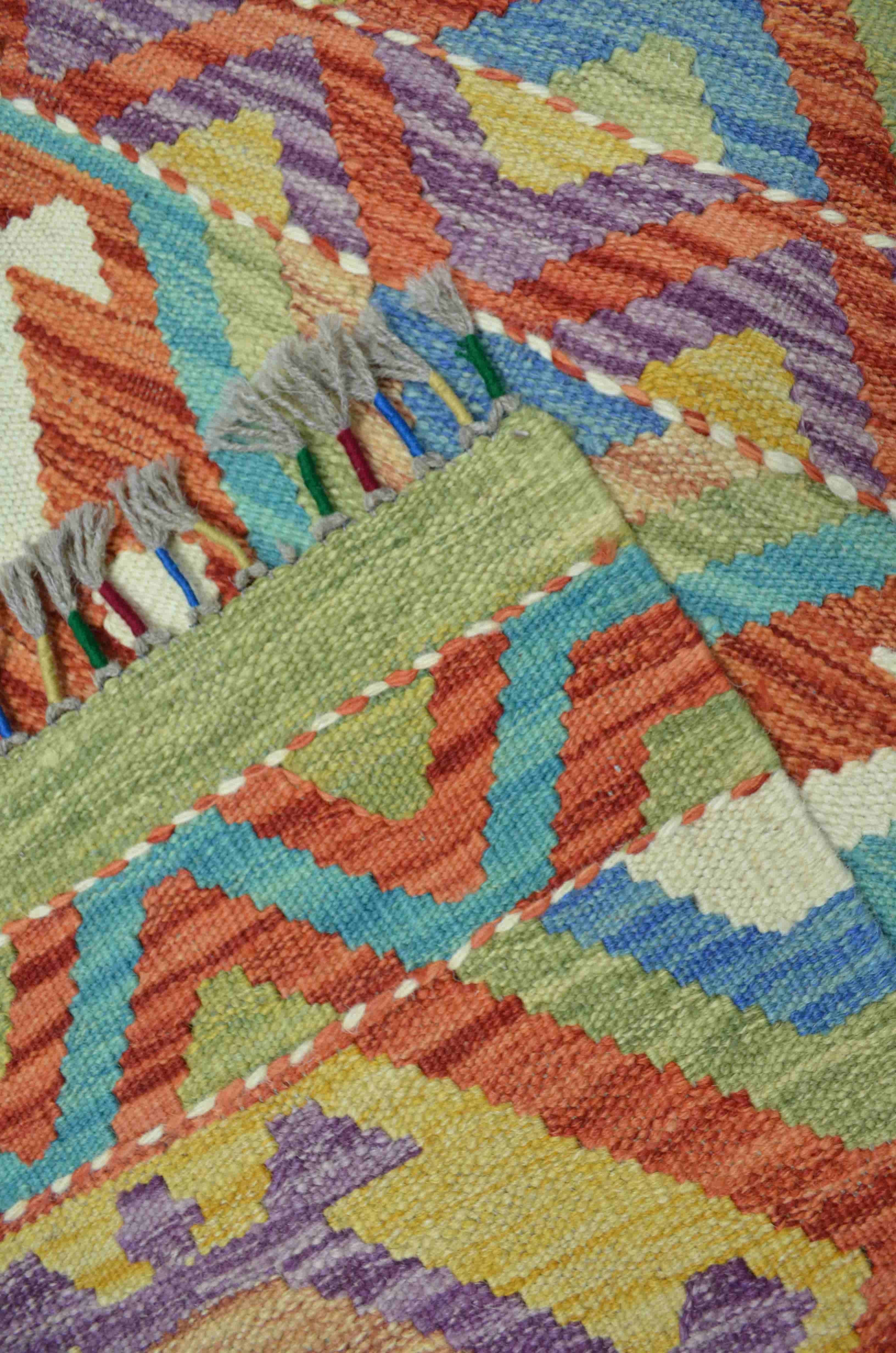 Yün İplikten El Dokuma Afgan Kilim 124x180 cm (2.23 m²)