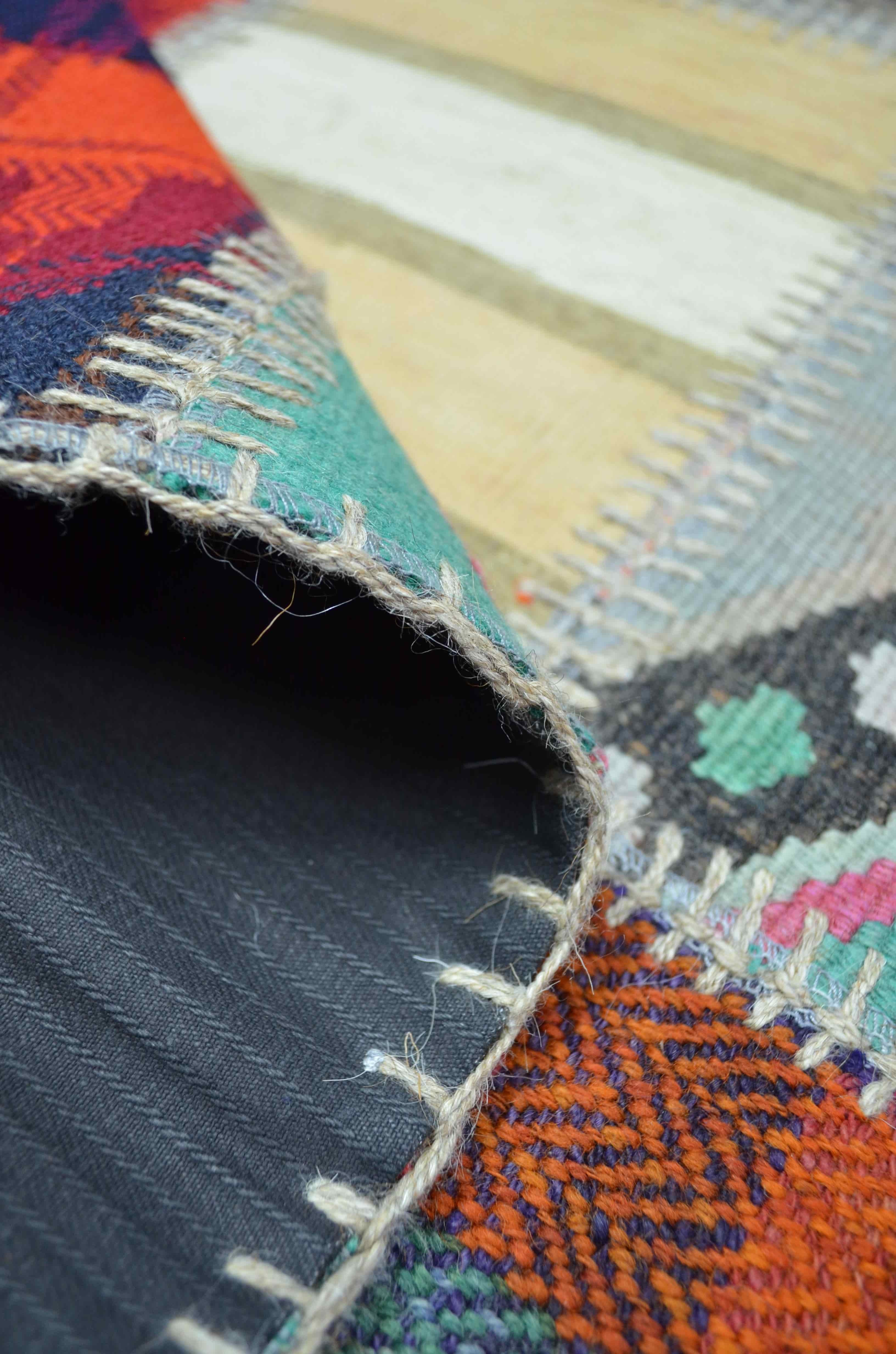 Patchwork El Dokuma Yün Kilim Karışık Renkli 102x103 cm (1.05 m²)