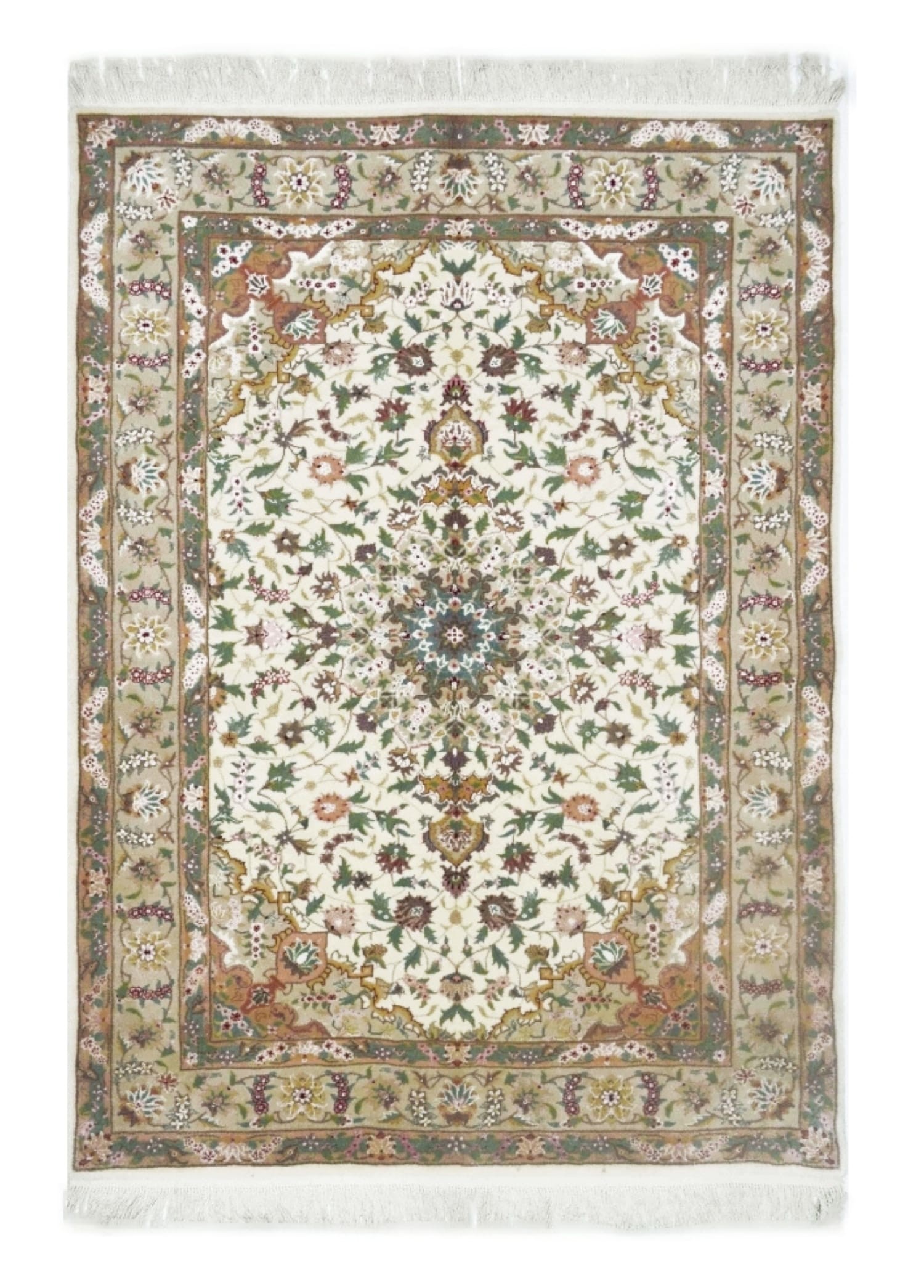 İran İsfahan El Dokuma Krem ve Bej Renk Yün ve İpek Halı 123x185 cm (2.28 m²)